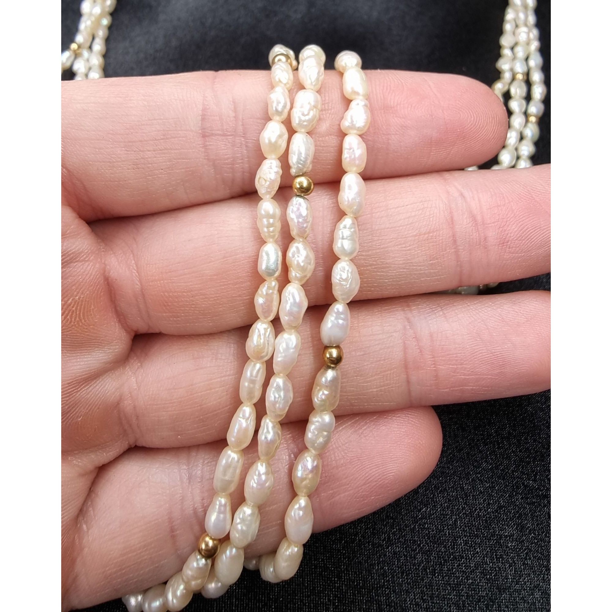 Vintage 14K Gold Freshwater Pearl Triple Strand Necklace