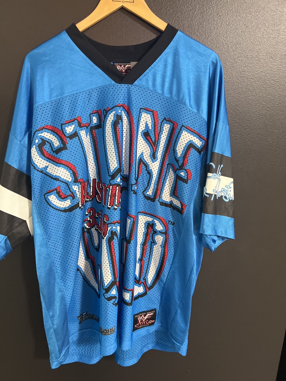 image of Vintage Stone Cold Steve Austin Jersey in Blue, Men's (Size XL)