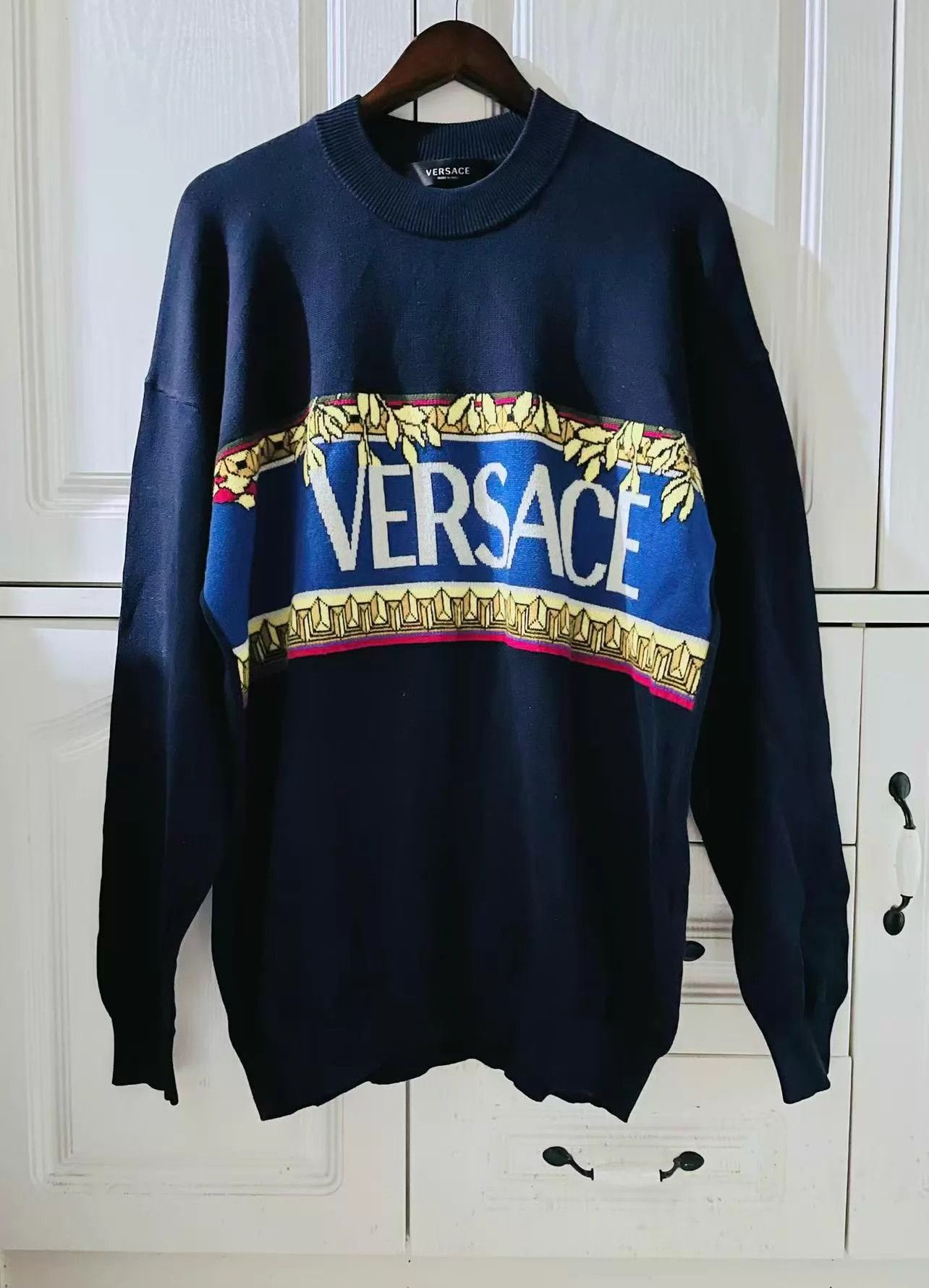 Versace Versace Runway Logo-Print Cotton-Wool Knit Sweater 99 New Size US M / EU 48-50 / 2 - 1 Thumbnail