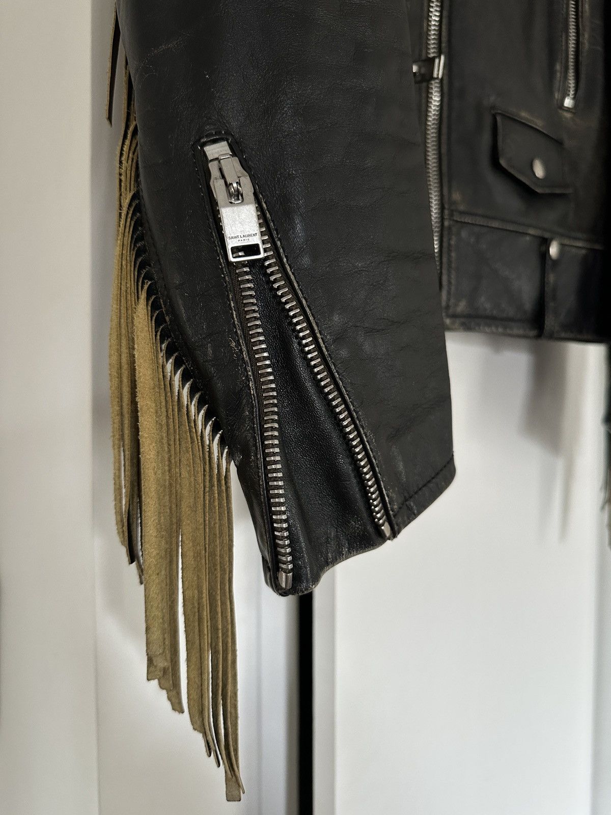 Saint Laurent Paris Saint Laurent by Hedi Slimane fringe biker leather jacket Size US S / EU 44-46 / 1 - 4 Thumbnail