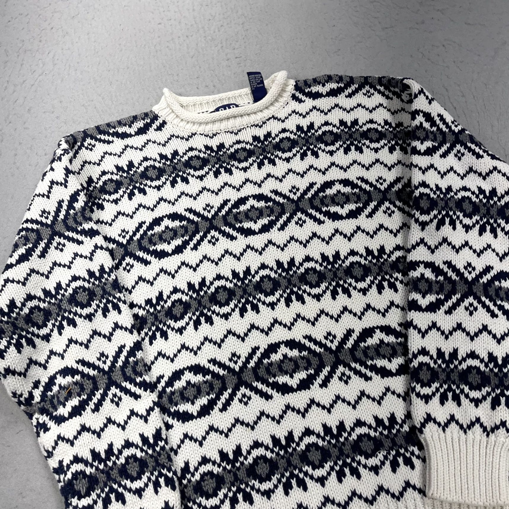 Gap VINTAGE Gap Sweater Mens M White Roll Neck Fair Isle Knit Grandpa 90s Size US M / EU 48-50 / 2 - 3 Thumbnail