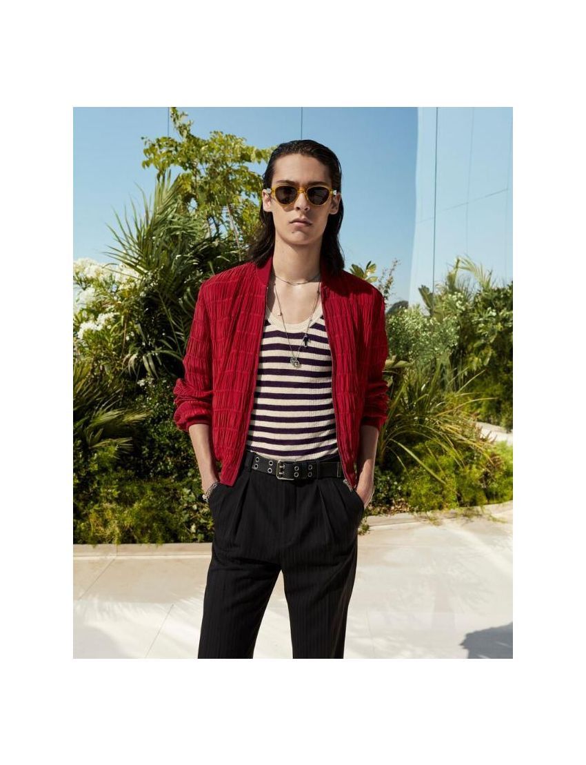 Saint Laurent Paris o1bcso1str0125 Teddy Jacket In Striped in Rouge Theatre Size US L / EU 52-54 / 3 - 3 Thumbnail