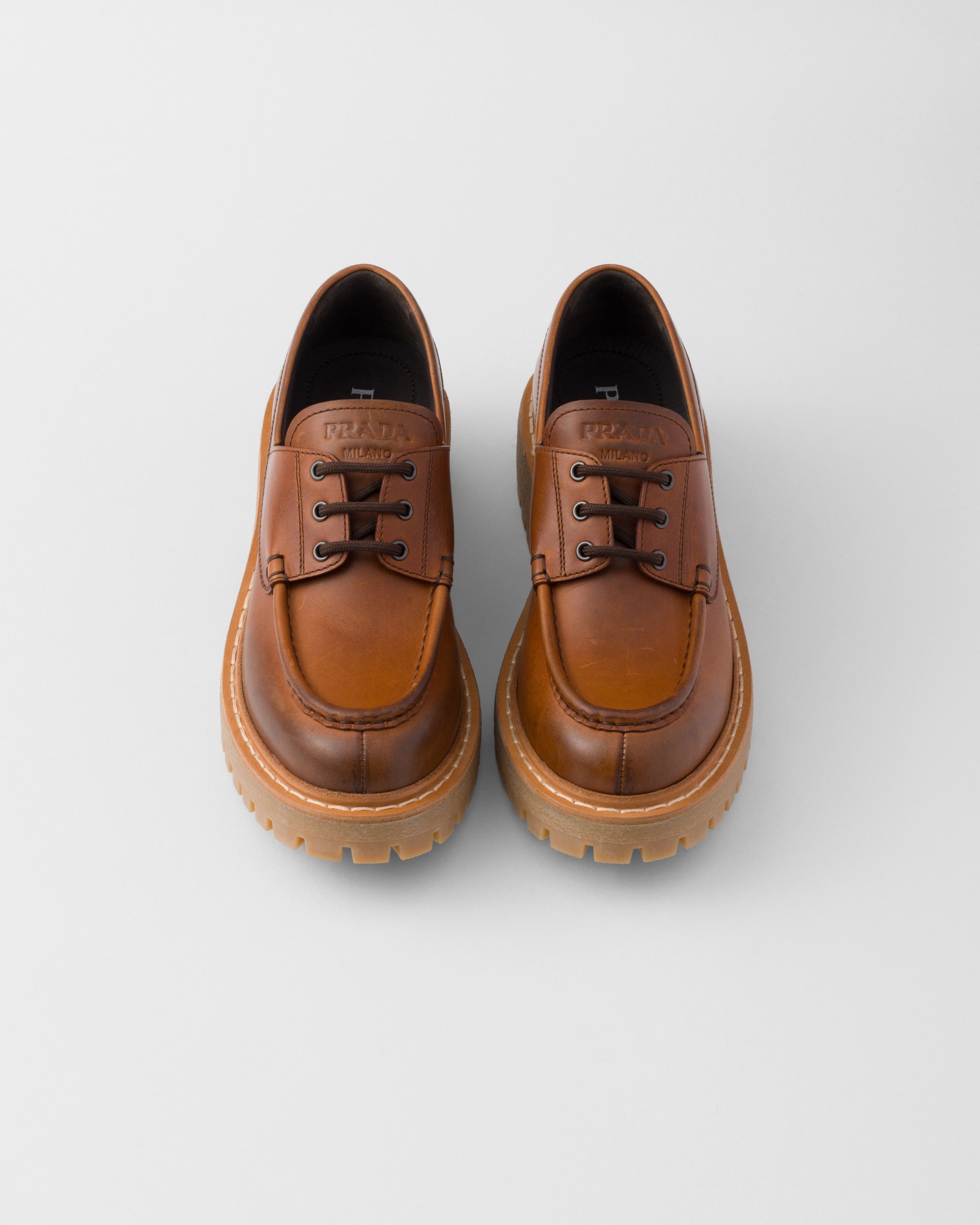 Prada o1mt1gz0925 Laced Leather Loafers in Brown Size US 11 / IT 41 - 3 Thumbnail