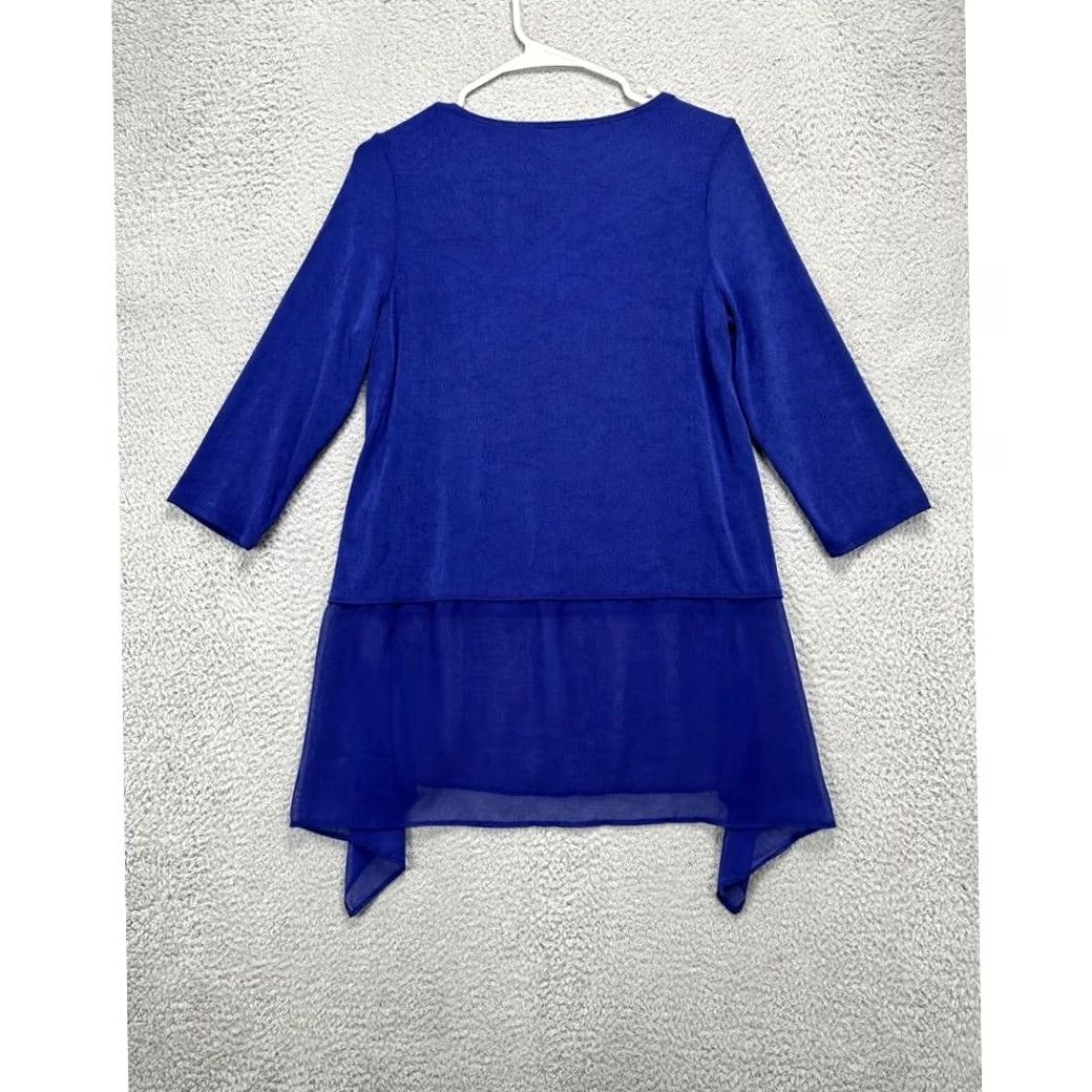 Vintage VINTAGE Chicos Shirt Womens 0 Blue Travelers Fabric Mix Top 3/4 Sleeve Blouse Ladies NEW Size XS / US 0-2 / IT 36-38 - 2 Thumbnail