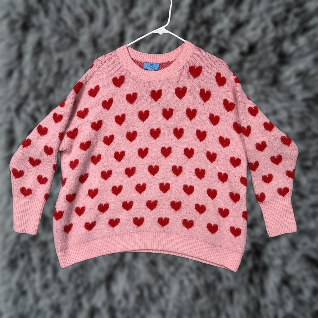 Vintage CeCe Sweater Women M Pink Red Heart Print Knit Crew Neck Long Sleeve Pullover Casual Retro Preppy Lovercore Vintage No Size M / US 6-8 / IT 42-44 - 1 Thumbnail