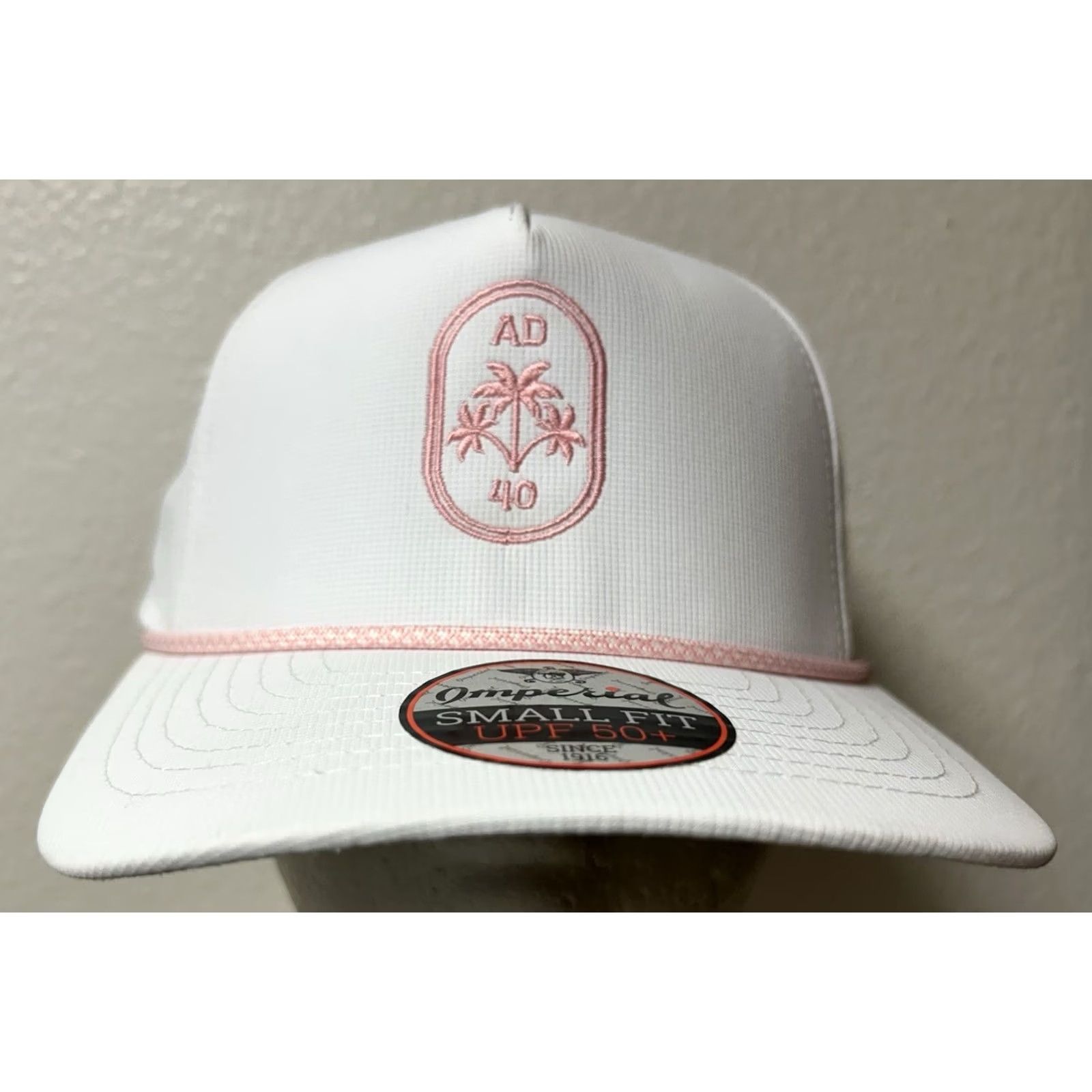 Vintage NWOT AD 40 Palm Trees Rope Snap Back Hat Cap White/Pink Small Fit UPF 50+ Womens Unisex Adults Hat Size ONE SIZE - 2 Thumbnail