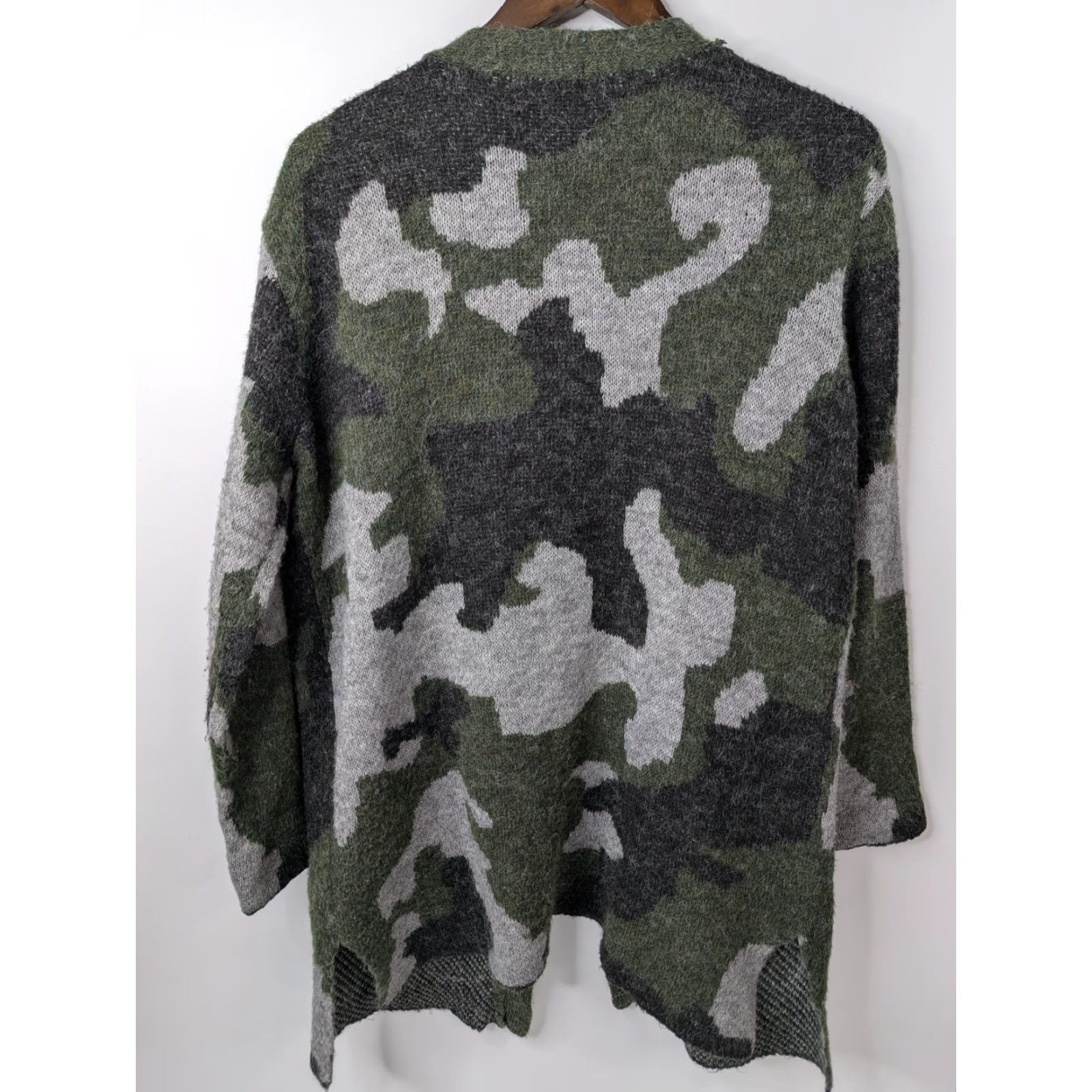 Vintage Modern Canvas Cardigan Women M Green Gray Camo Open Front Sweater Size M / US 6-8 / IT 42-44 - 4 Thumbnail