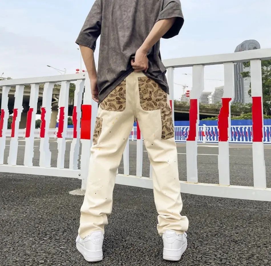 Japanese Brand Hip Hop Khaki Cashew Flower Overalls Pants Trousers Size US 32 / EU 48 - 3 Thumbnail