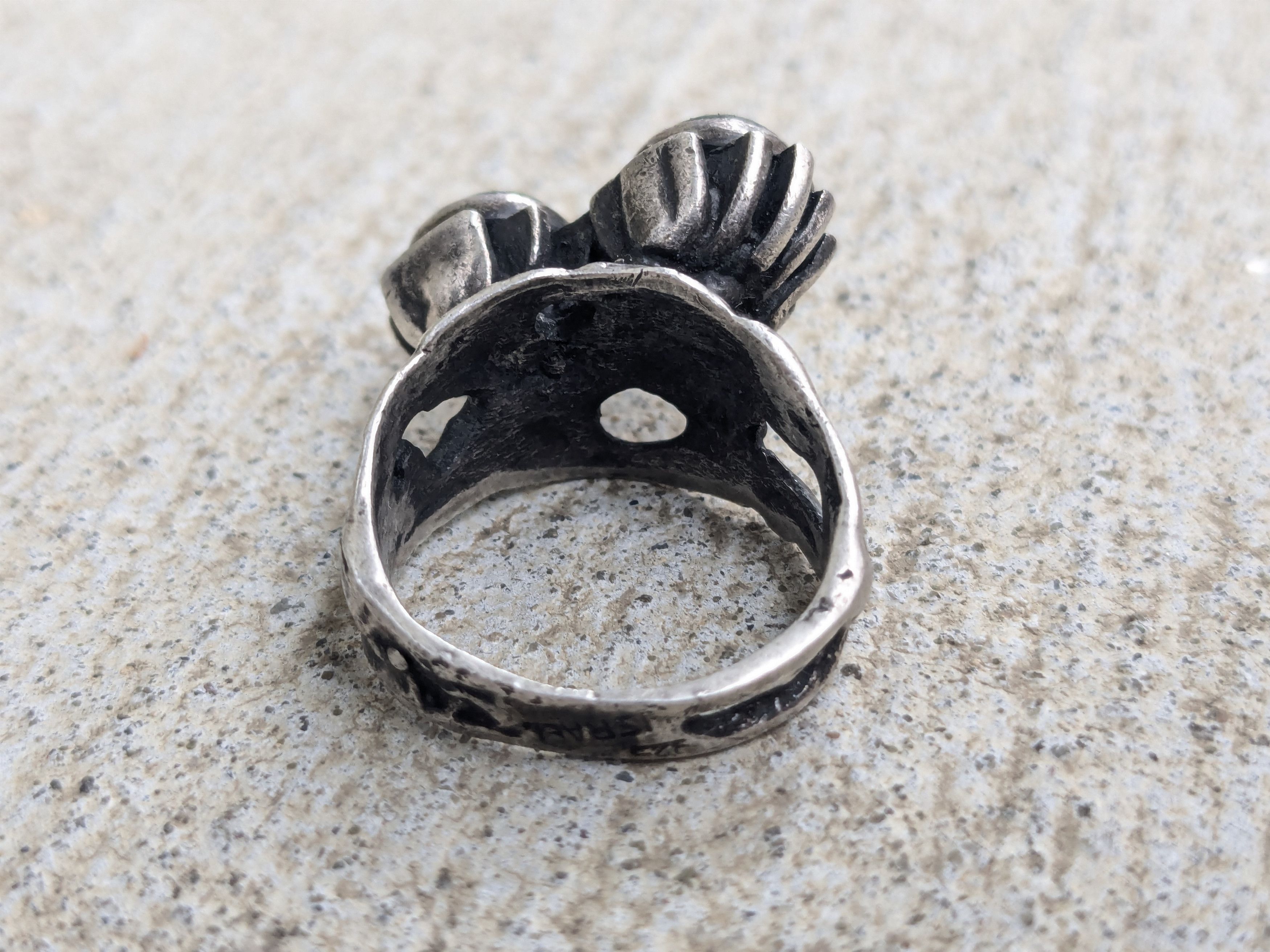 Other Vintage Sterling Silver Ring 7.25 Green Eilat Israel Brutal Size ONE SIZE - 9 Thumbnail