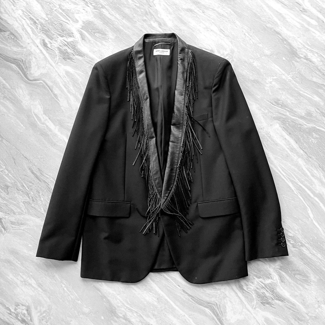 Saint Laurent Paris Saint Laurent Fringe Leather Collar Blazer Size US M / EU 48-50 / 2 - 1 Thumbnail