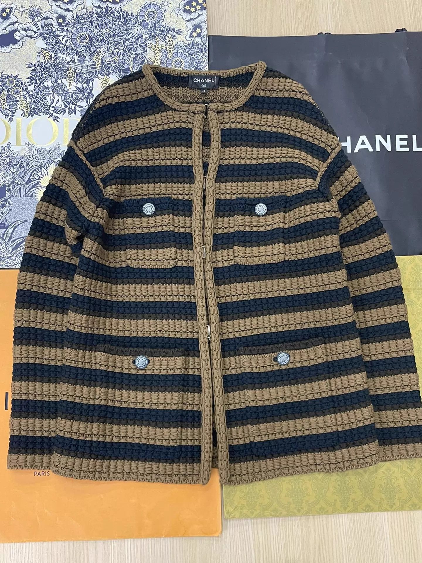 Chanel Chanel Station Series Brown & Black Stripe Jacket 40 Size M / US 6-8 / IT 42-44 - 1 Thumbnail