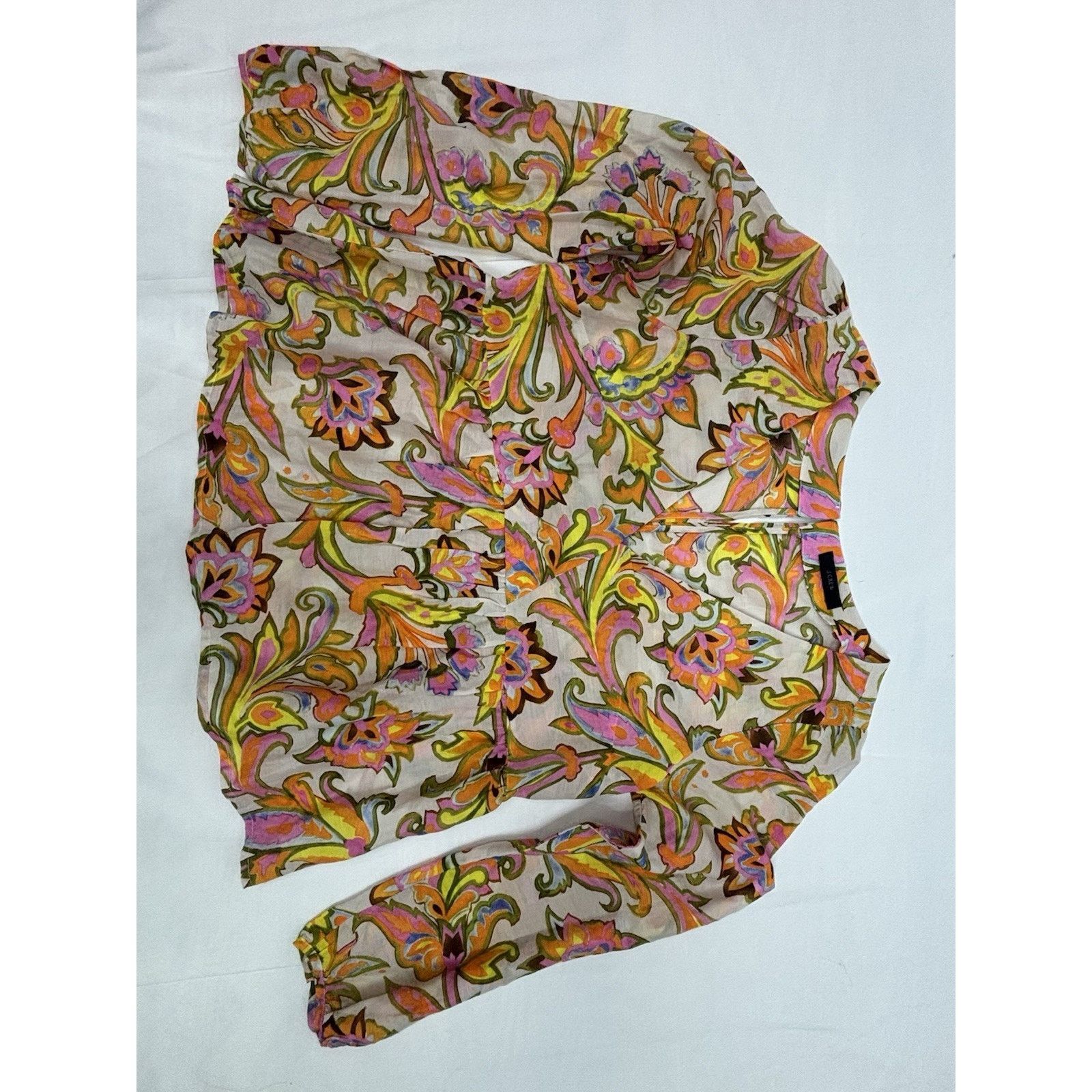 J.Crew J. Crew V Neck Floral Blouse Pink Orange Cotton Silk Size S Size S / US 4 / IT 40 - 6 Thumbnail