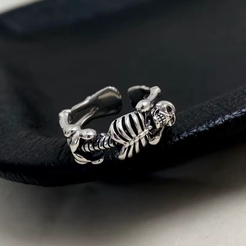 Jewelry 925 Sterling Silver Gothic Punk Skeleton Ring Size ONE SIZE - 1 Thumbnail
