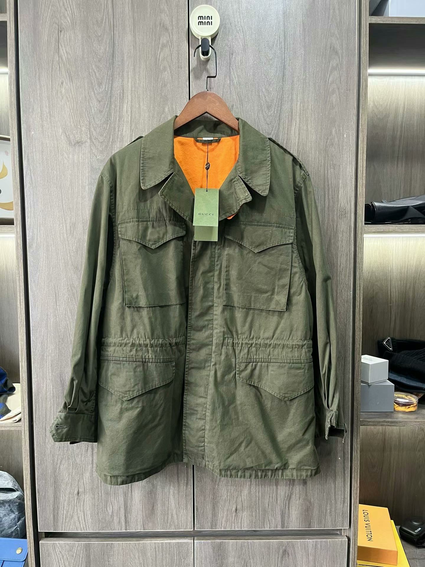 gucci m65 jacket with red green stripes