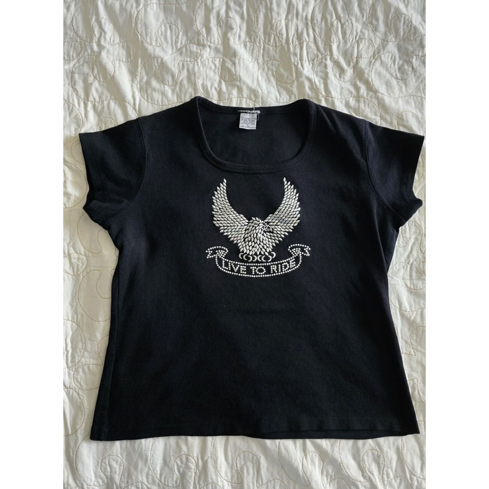 Vintage Live To Ride Studded Shirt Womens Large Black Cotton Motorcycle Eagle Tee Size L / US 10 / IT 46 - 3 Thumbnail