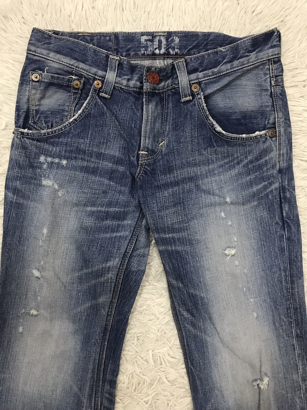 Edwin Vintage Edwin Lot 503 Bluetrip Distressed Design Flare Jeans Size US 30 / EU 46 - 4 Thumbnail