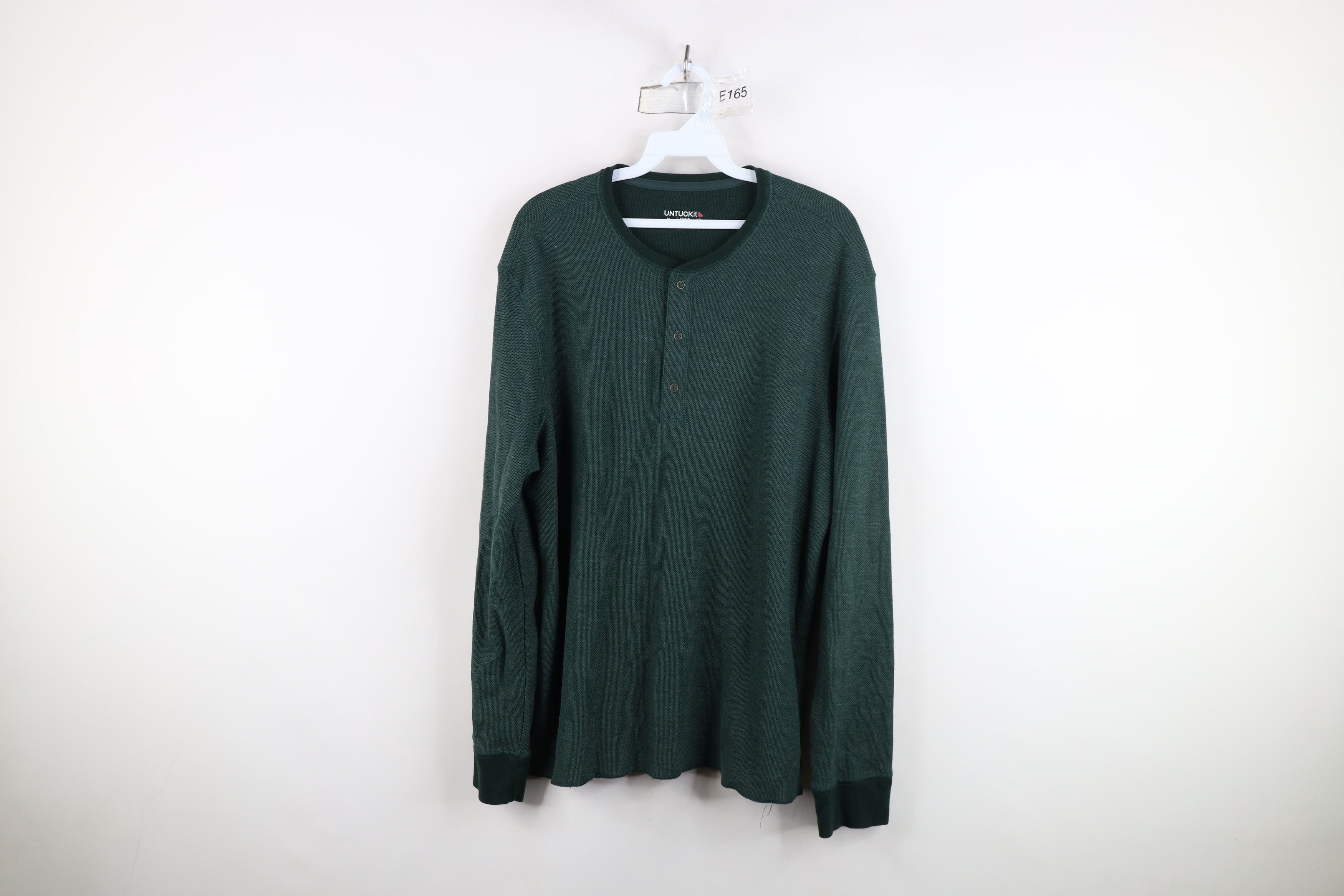 UNTUCKit Untuckit Waffle Knit Henley Long Sleeve T-Shirt Green Size US L / EU 52-54 / 3 - 1 Thumbnail