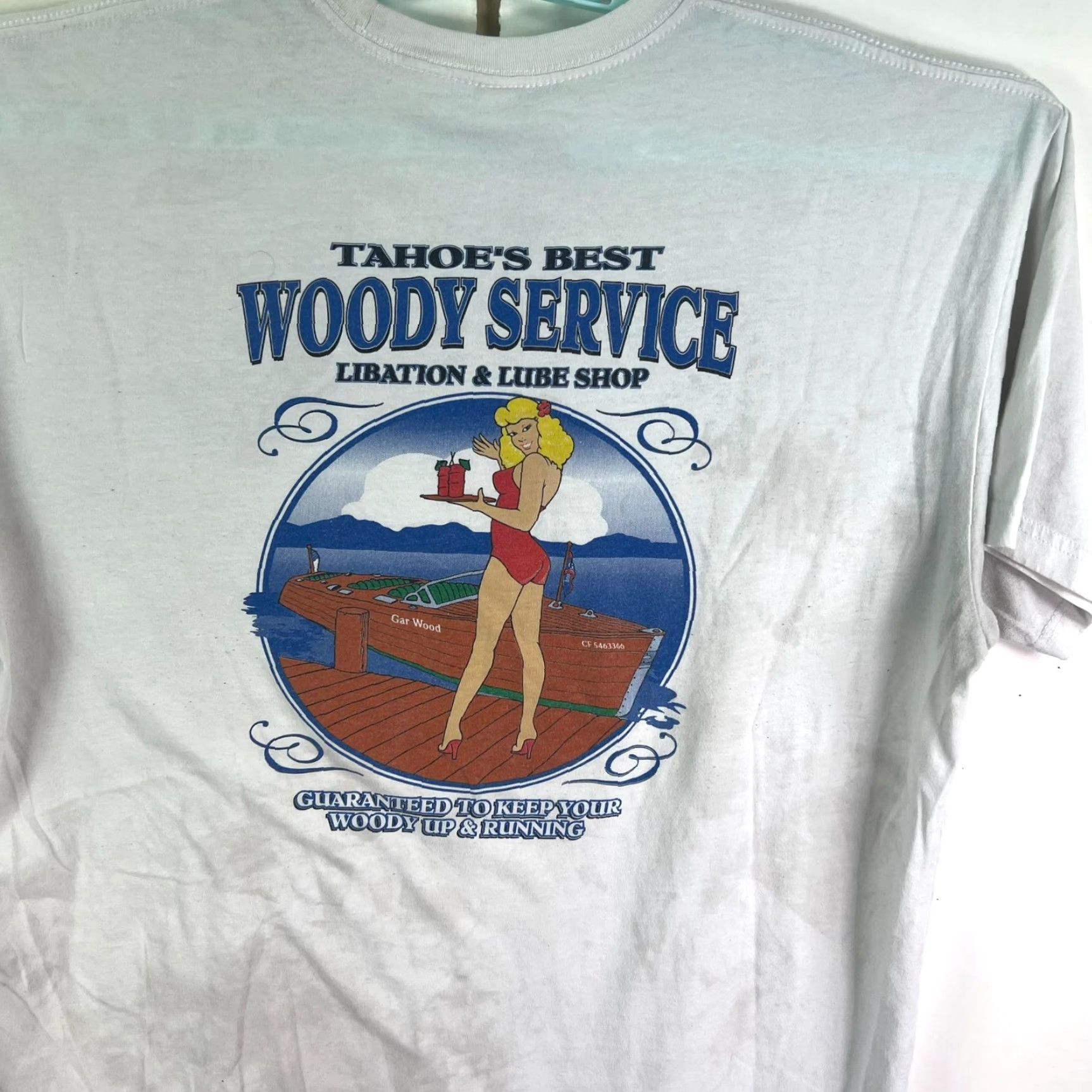 Next Level VINTAGE Next Level Tahoe's Best Woody Service T-Shirt Mens 2XL White Graphic Print Beer Adventure Time Size US XXL / EU 58 / 5 - 7 Thumbnail