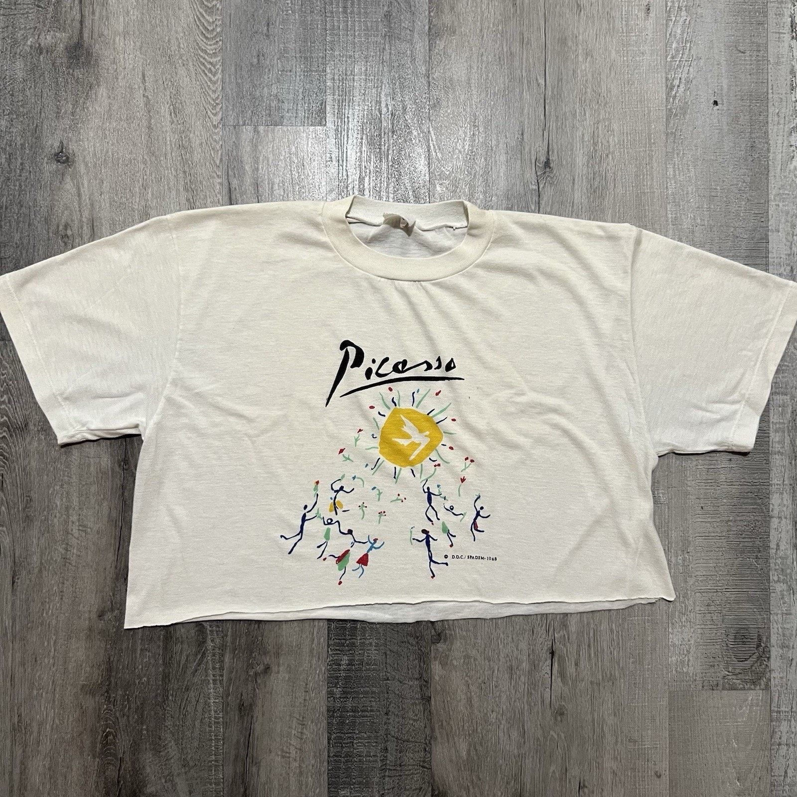 Vintage VTG Picasso T Shirt White Spadem Cropped 80s Artistic Art L Size L / US 10 / IT 46 - 1 Thumbnail