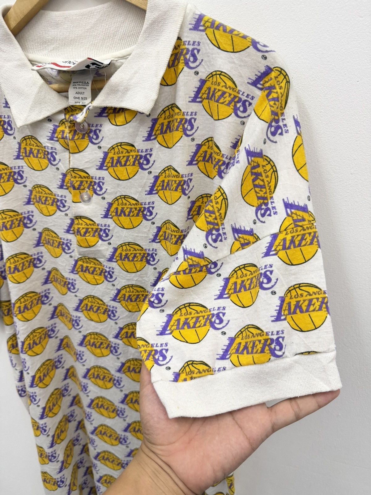 NBA Vintage NBA Lakers Fullprint Logo Polo Tee Size US XXL / EU 58 / 5 - 7 Thumbnail