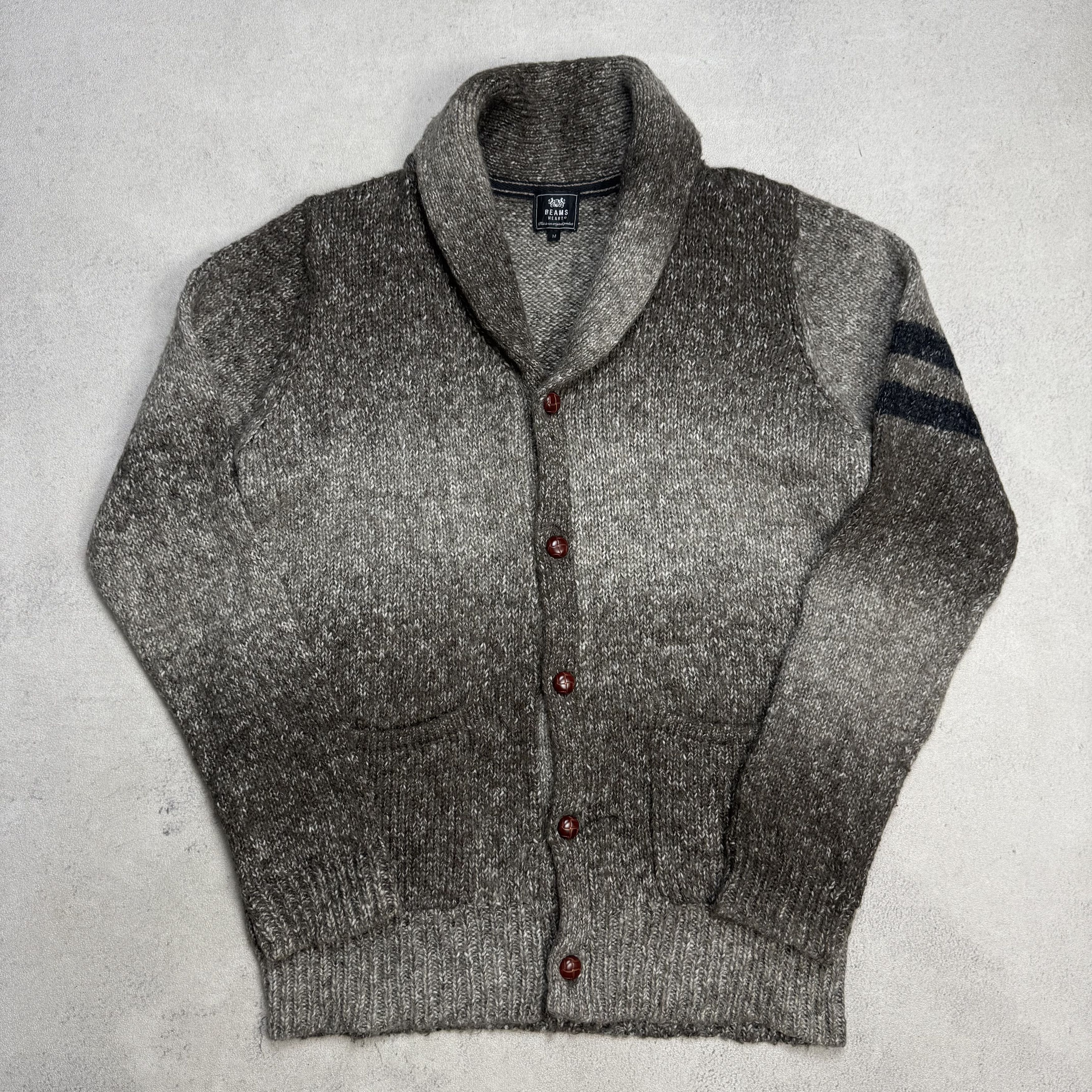 Beams Plus Beams Heart Shawl Collar Knit Cardigan Gradient Grey Size US M / EU 48-50 / 2 - 3 Thumbnail