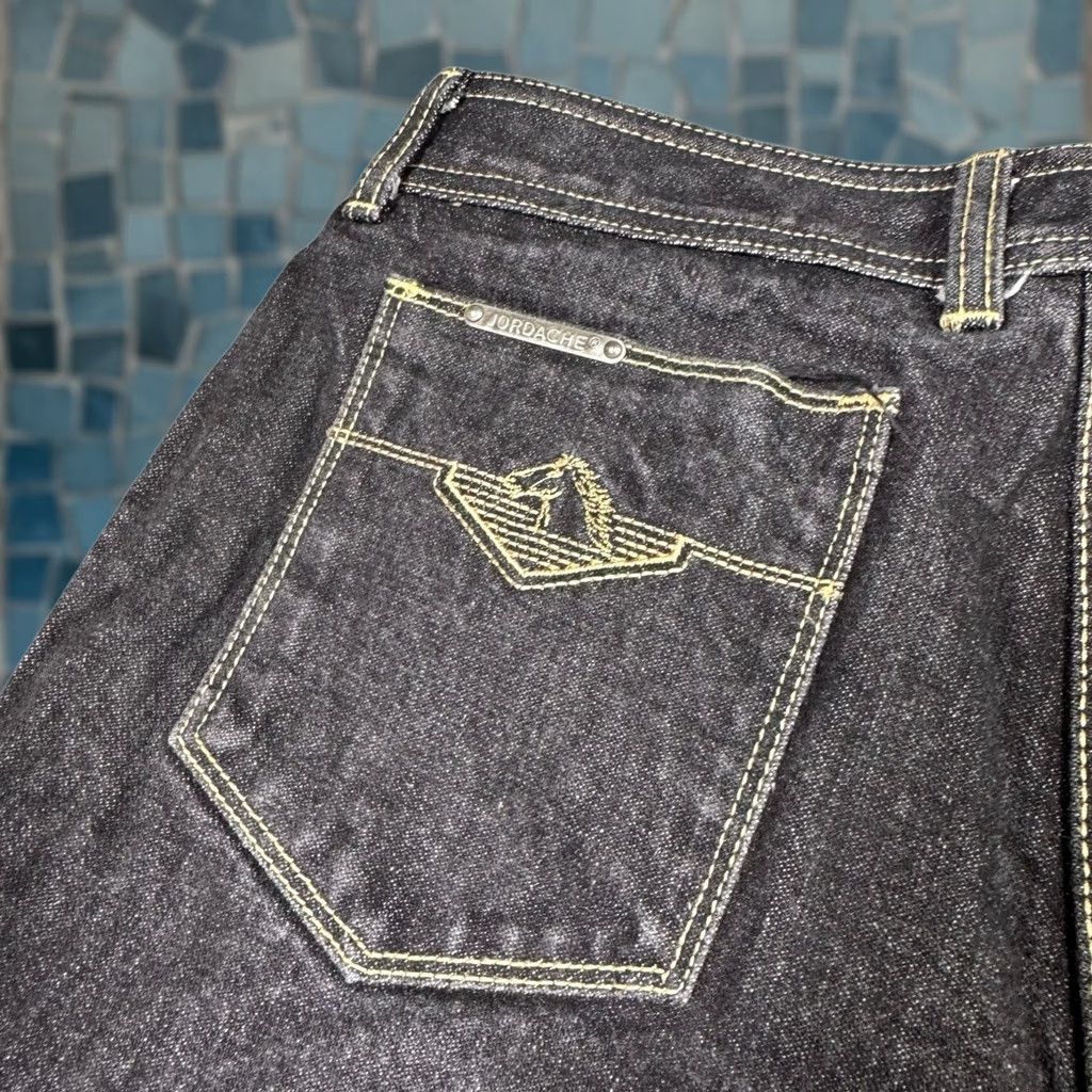 Jordache VINTAGE Jordache Jeans Mens 32x28 Horse Head Charcoal Denim Thick Stitch 90s Jeans Mens 32-32 Bootcut Black 80s 90s Punk Grunge Embroidered Button Zip Size US 33 - 1 Thumbnail