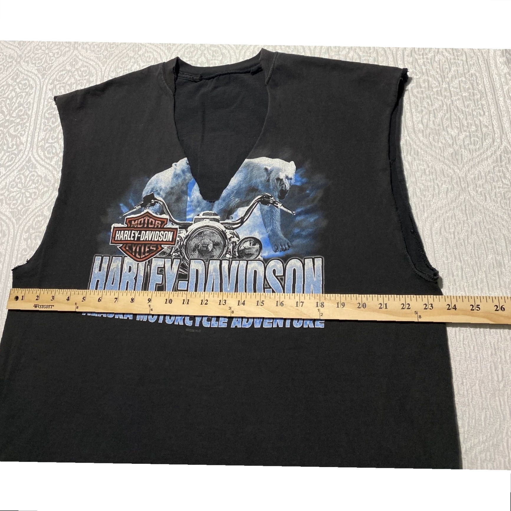 Harley Davidson VINTAGE Harley-Davidson Alaska Motorcycle Sleeveless THRASHED Tee Black XL Mens Grunge 2006 Size US XL / EU 56 / 4 - 5 Thumbnail
