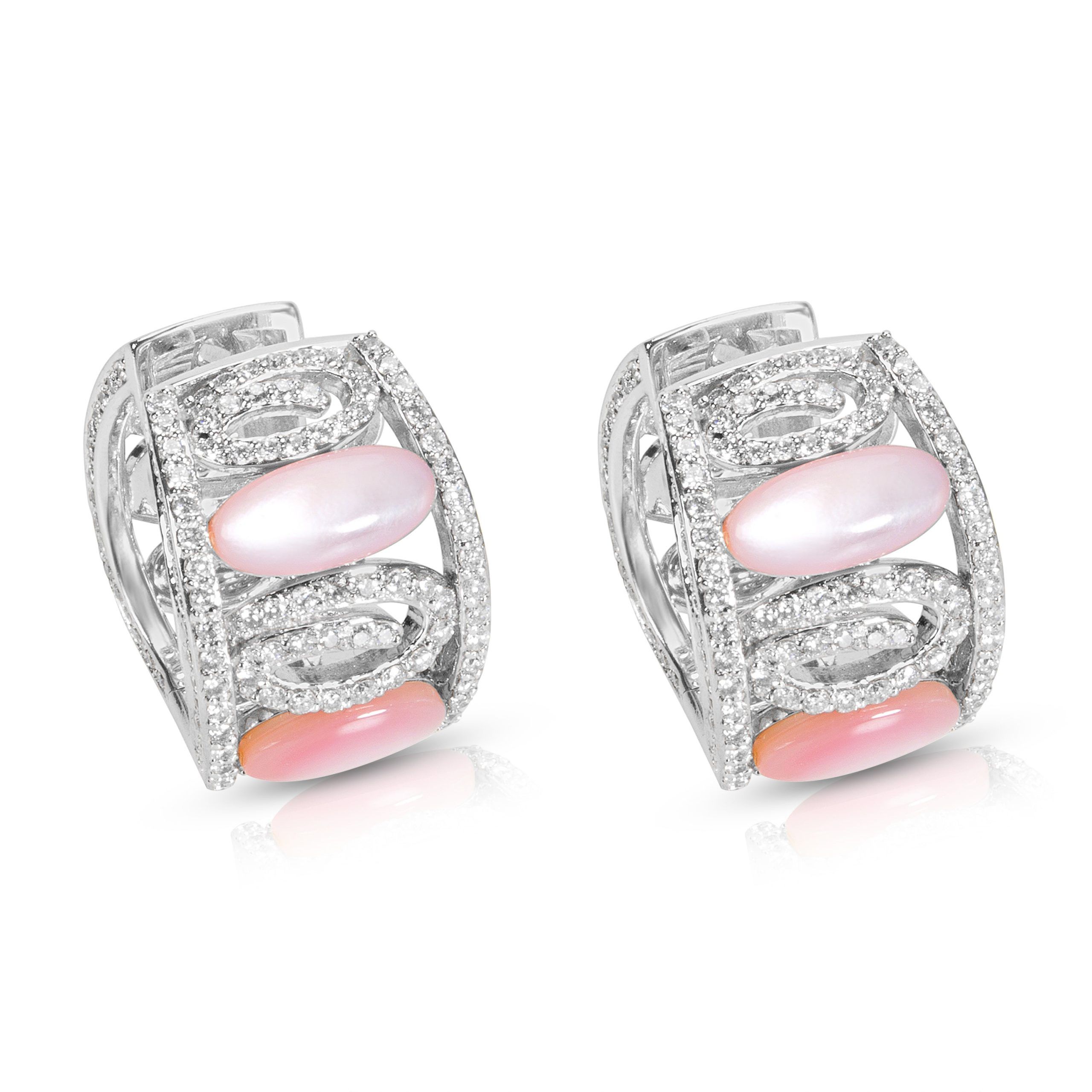 image of Mother Of Pearl & Diamond Earrings In 18K White Gold (1.00 Ctw), Women's
