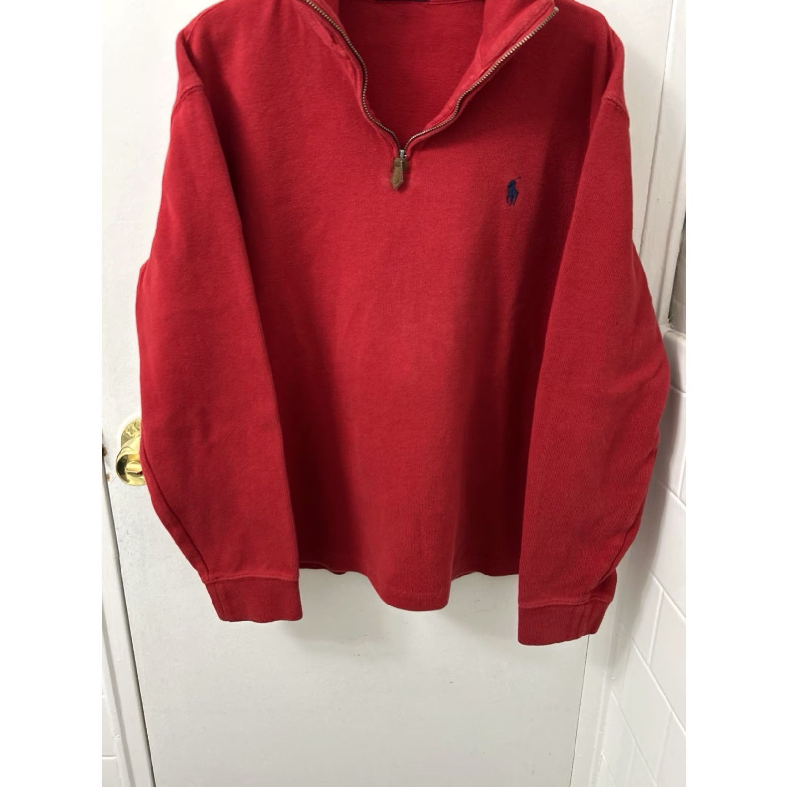 Polo Ralph Lauren Polo Ralph Lauren Sweater Polo 1/4 Zip Mens M Red Cotton Rib Mock Neck Pullover Knit with Pony Logo Embroidered L/S Classic Fit Size US M / EU 48-50 / 2 - 3 Thumbnail
