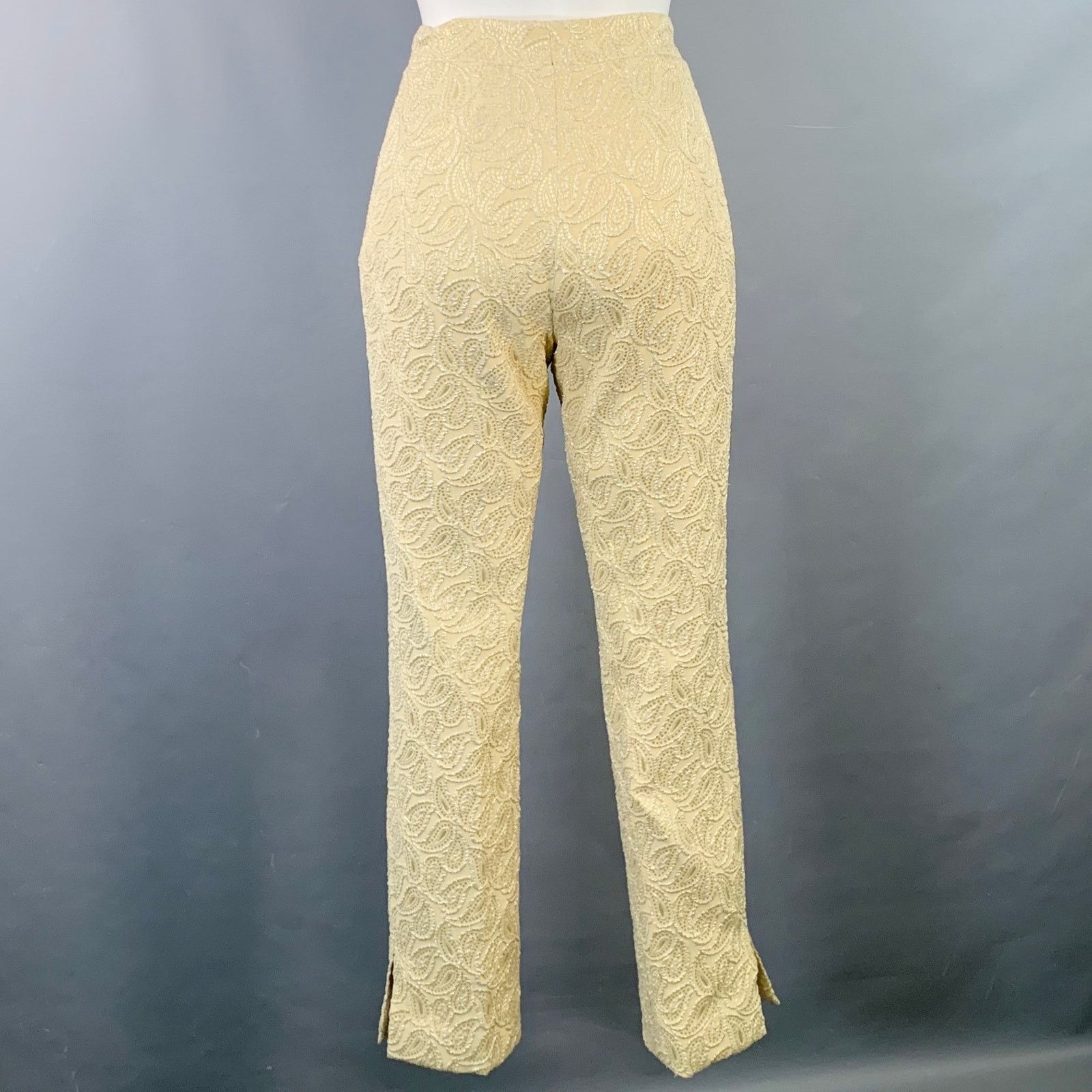 Celine Size XS Cream Silver Jacquard Paisley Straight Dress Pants Size 24" / US 00 / IT 34 - 3 Thumbnail