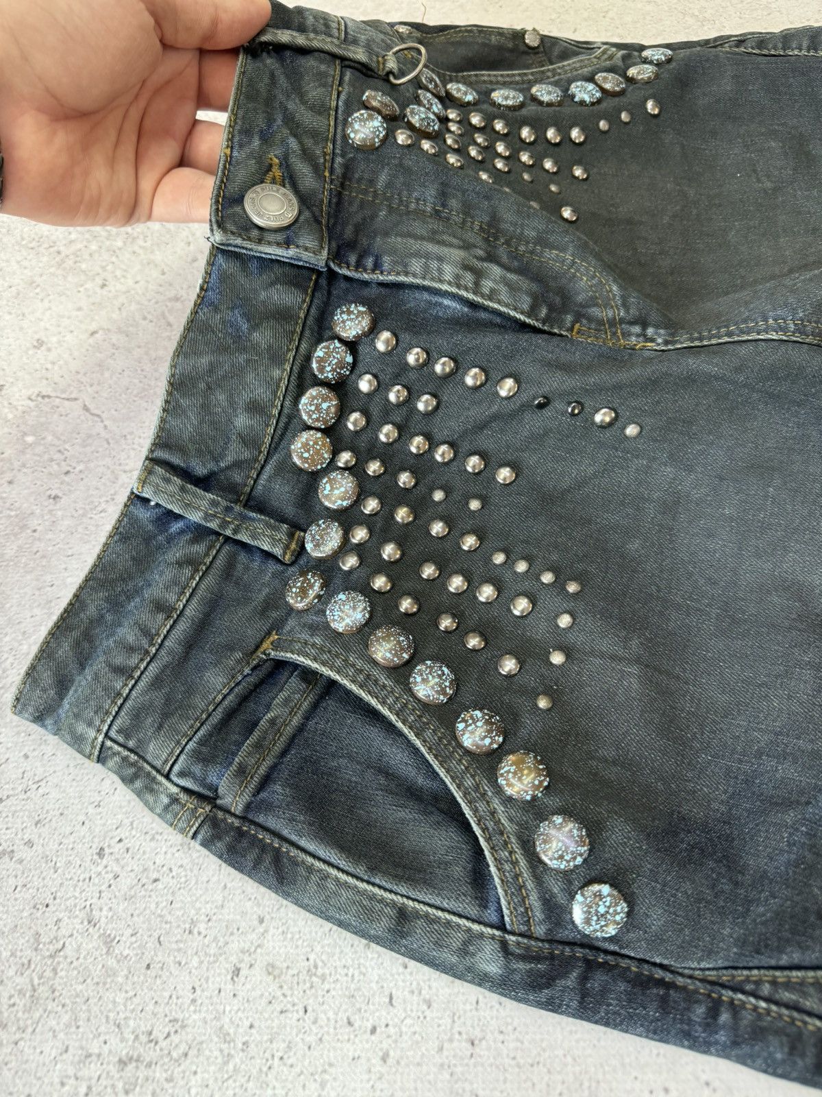Ekam Vintage Waxed Denim Rivets Skinny Jeans Size US 29 - 3 Thumbnail