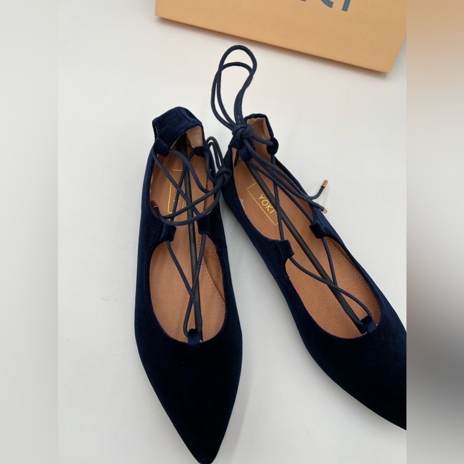 Other Yoki Women's Navy Blue Velvet Ballerina Ankle Lace Size US 7.5 / IT 37.5 - 7 Thumbnail