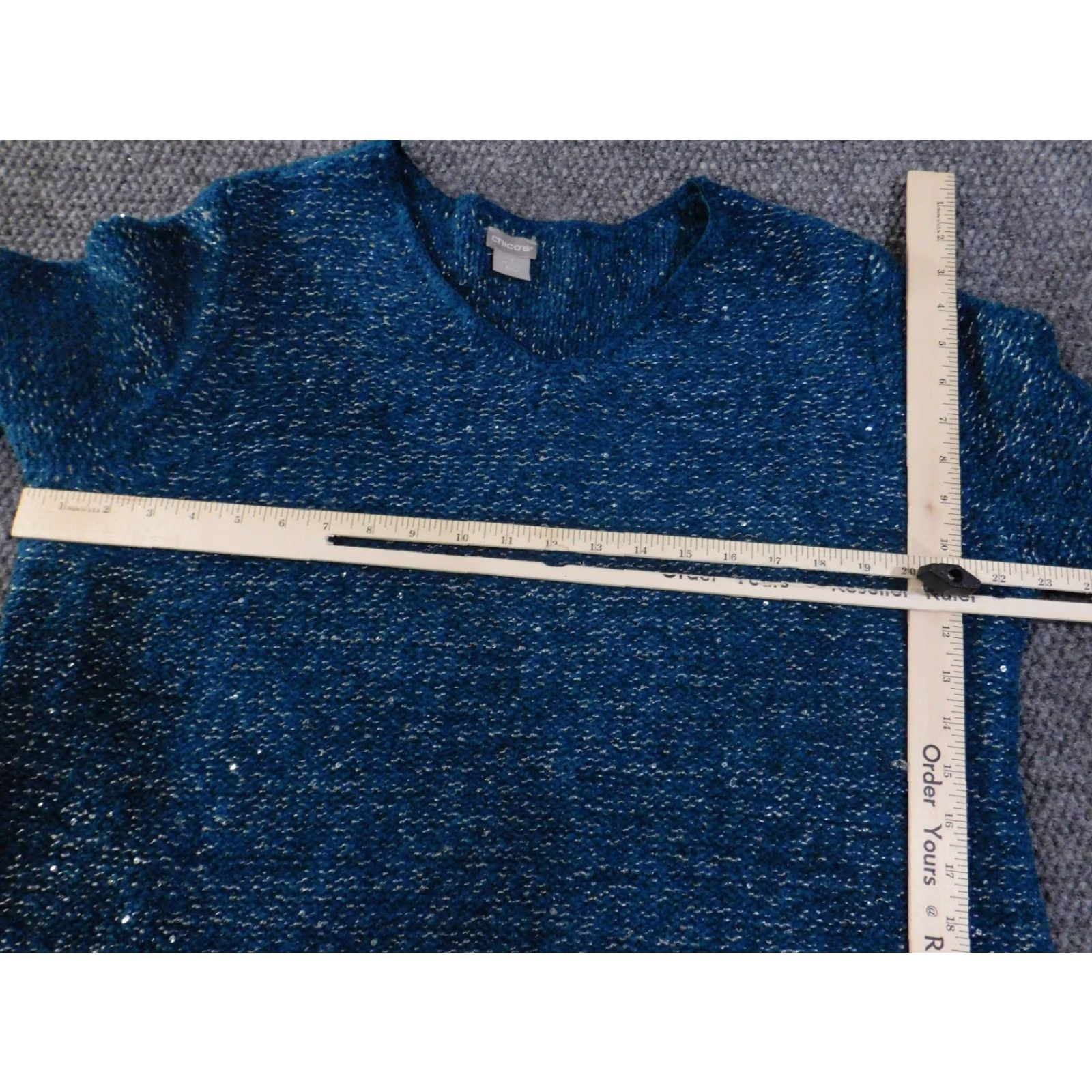 Vintage Chicos Sweater Shirt Womens 3 Teal Green Knit Pullover V-Neck Stretch Long Sleeve Regular Size 3 Green Modern Knit Style Chunky-Knit Vintage No Size XS / US 0-2 / IT 36-38 - 5 Thumbnail