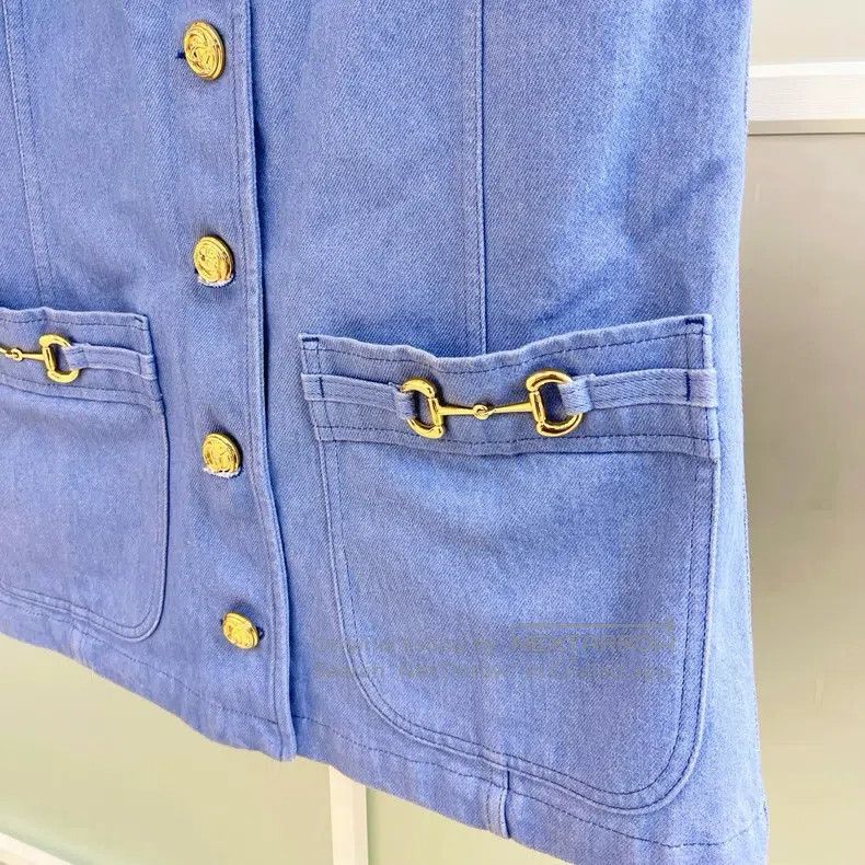 Gucci Gucci Blue horse buckle single-breasted denim dress Size M / US 6-8 / IT 42-44 - 8 Thumbnail