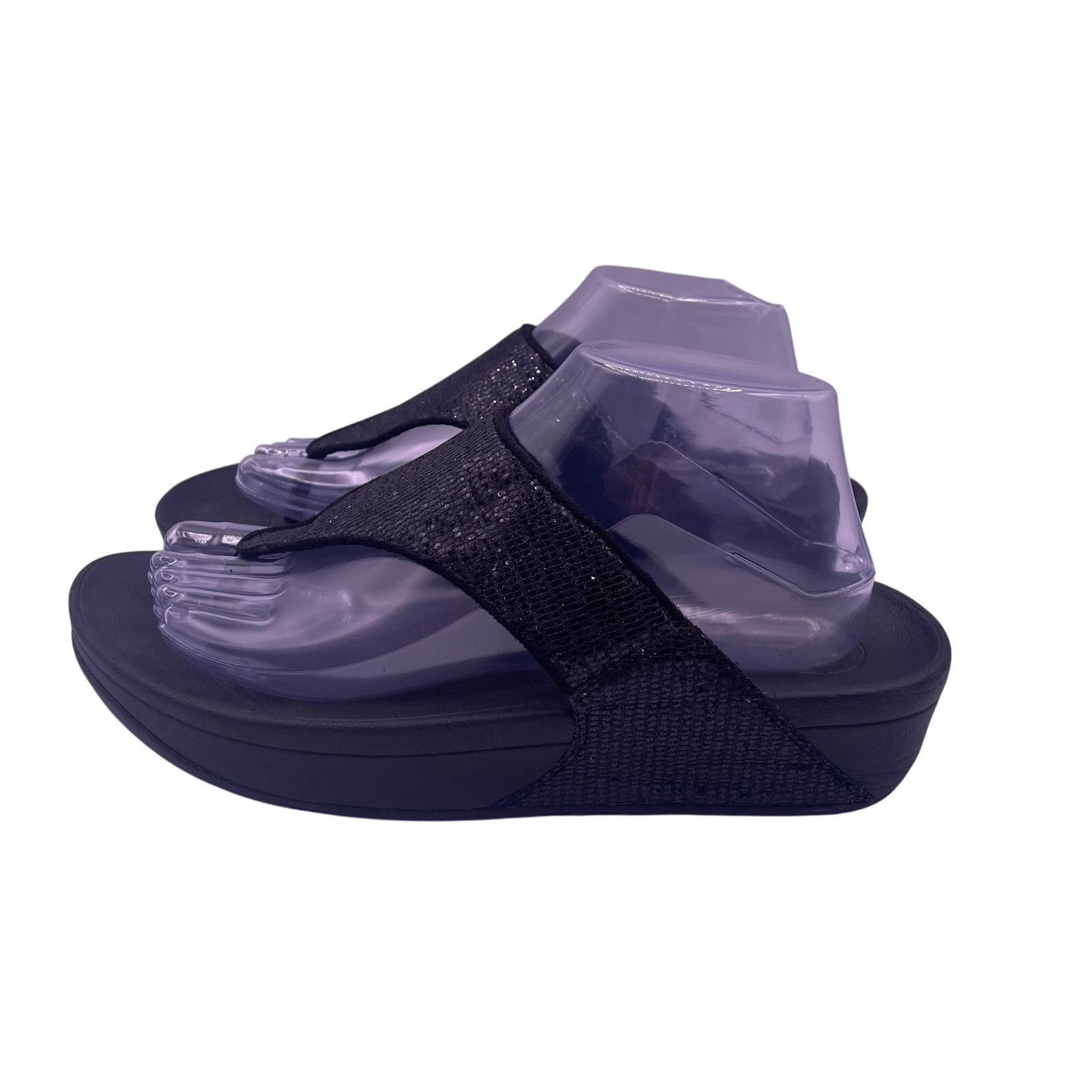 Fitflop Lulu Superglitz Thong Sandals Black Comfort Womens 9