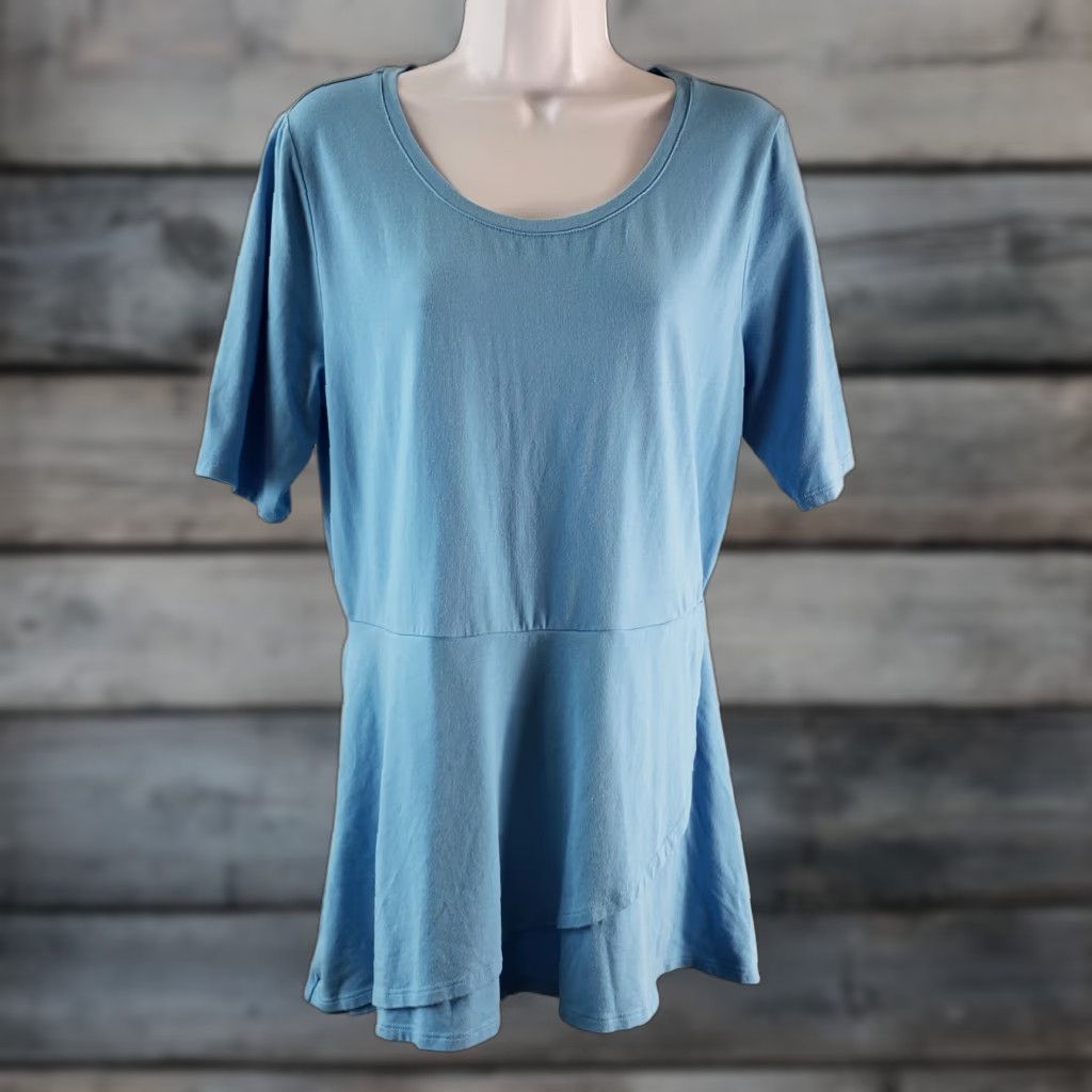 Isaac Mizrahi Isaac Mizrahi Live Womens Top Sz Small Solid Blue Cotton Blend Scoop Neck Short Sleeve Pullover T-Shirt Womens Size S / US 4 / IT 40 - 1 Thumbnail