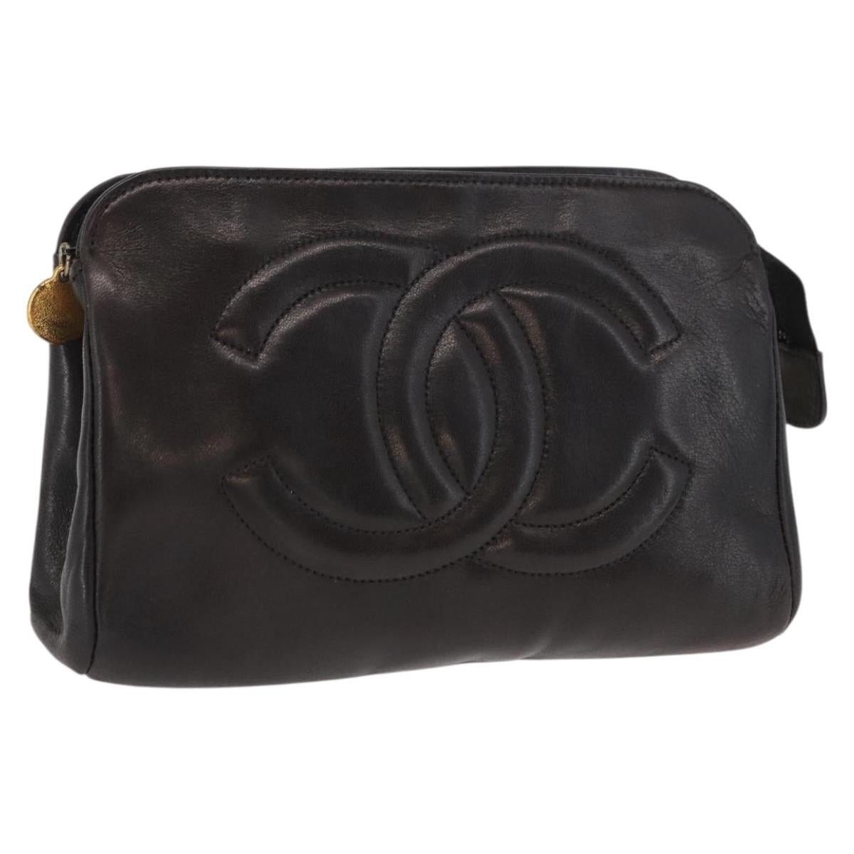 Chanel Chanel Pouch Lamb Skin Black Gold CC Size ONE SIZE - 1 Thumbnail