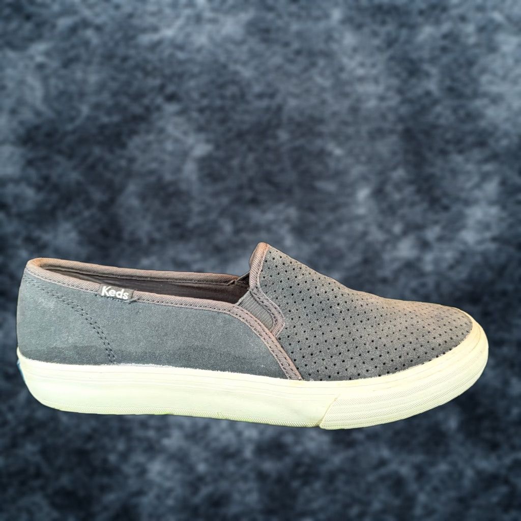Keds Keds Double Decker Sneaker Slip On Grey Perforated Suede Womens 7.5 Shoes Casual Comfort Size US 5 / IT 35 - 1 Thumbnail