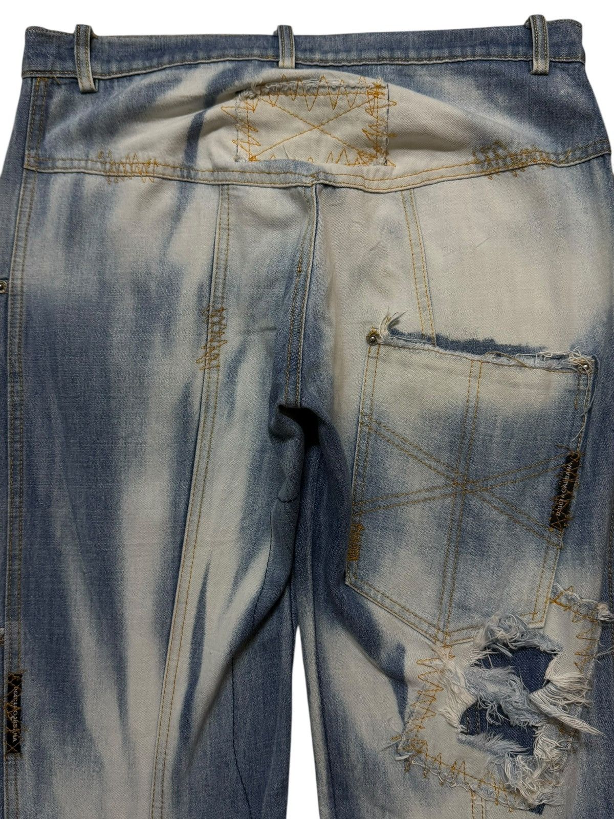 If Six Was Nine Vintage Y2K Japanese Brand Acid Wash Sashiko Patch Wide Leg Size US 32 / EU 48 - 4 Thumbnail