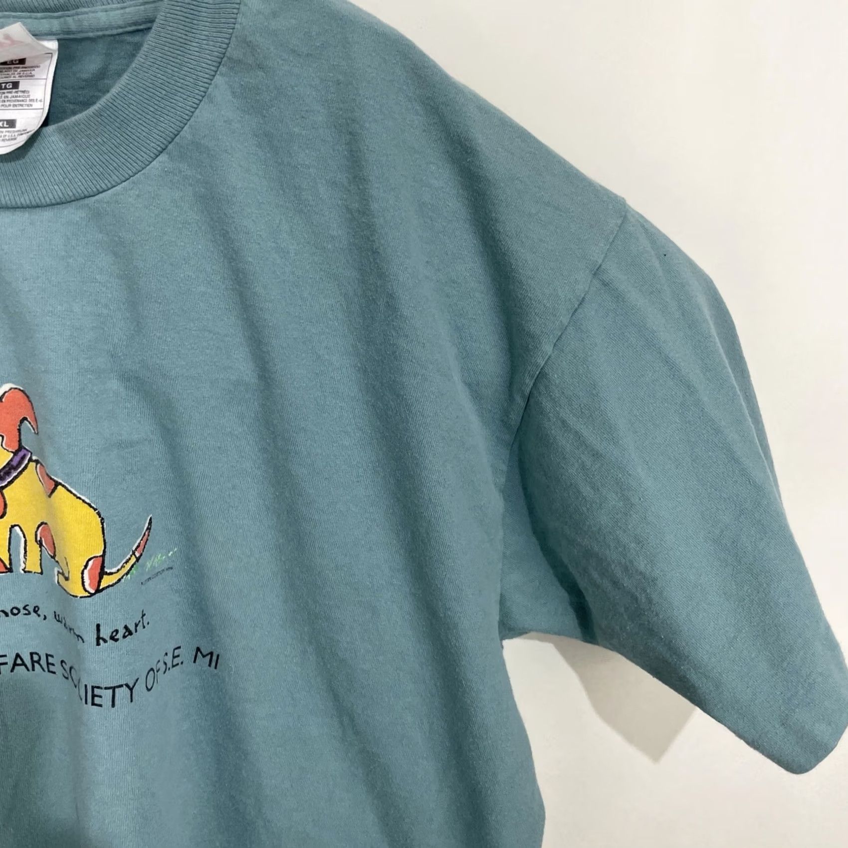 Fruit Of The Loom VINTAGE Fruit of the Loom T-Shirt Dog 90s Teal Blue XL Crew Neck Graphic Tee Mens Size US XL / EU 56 / 4 - 6 Thumbnail