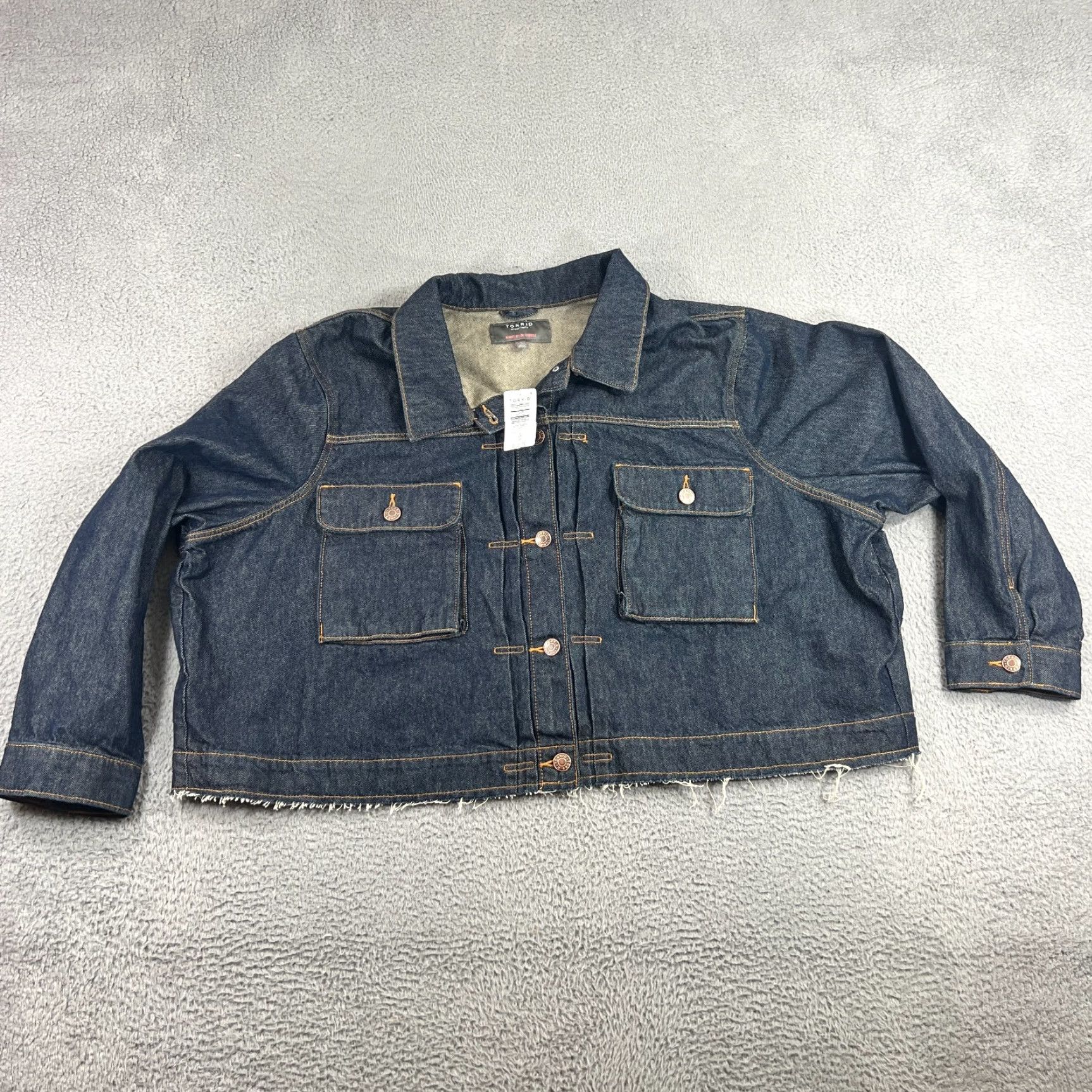 Torrid Torrid Jacket Womens 5 Plus Size Blue Jeans Dark Wash Crop Button Front Cotton Basic Jacket Size 27" / US 4 / IT 40 - 2 Thumbnail