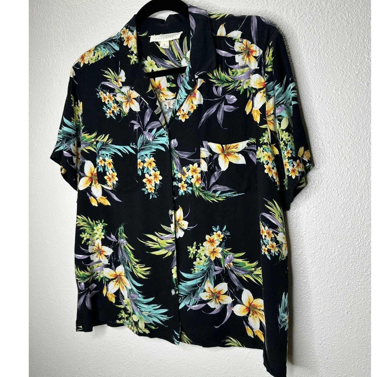 Other Lovestitch Black Multi Short Sleeve Collared Button Shirt L Size L / US 10 / IT 46 - 3 Thumbnail