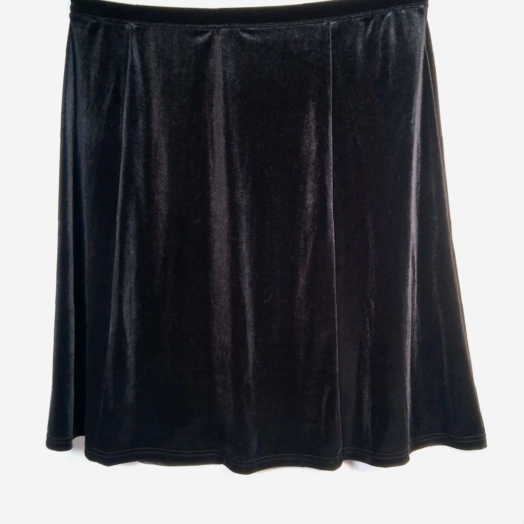 Vintage Jacklyn Smith Skirt XXL Knee Length Velvet Velour Stretch A-Line Black Women's Womens Waist 39" Knee Length 27" Long Elastic Waist Pull On Size 40" / US 18 - 2 Thumbnail