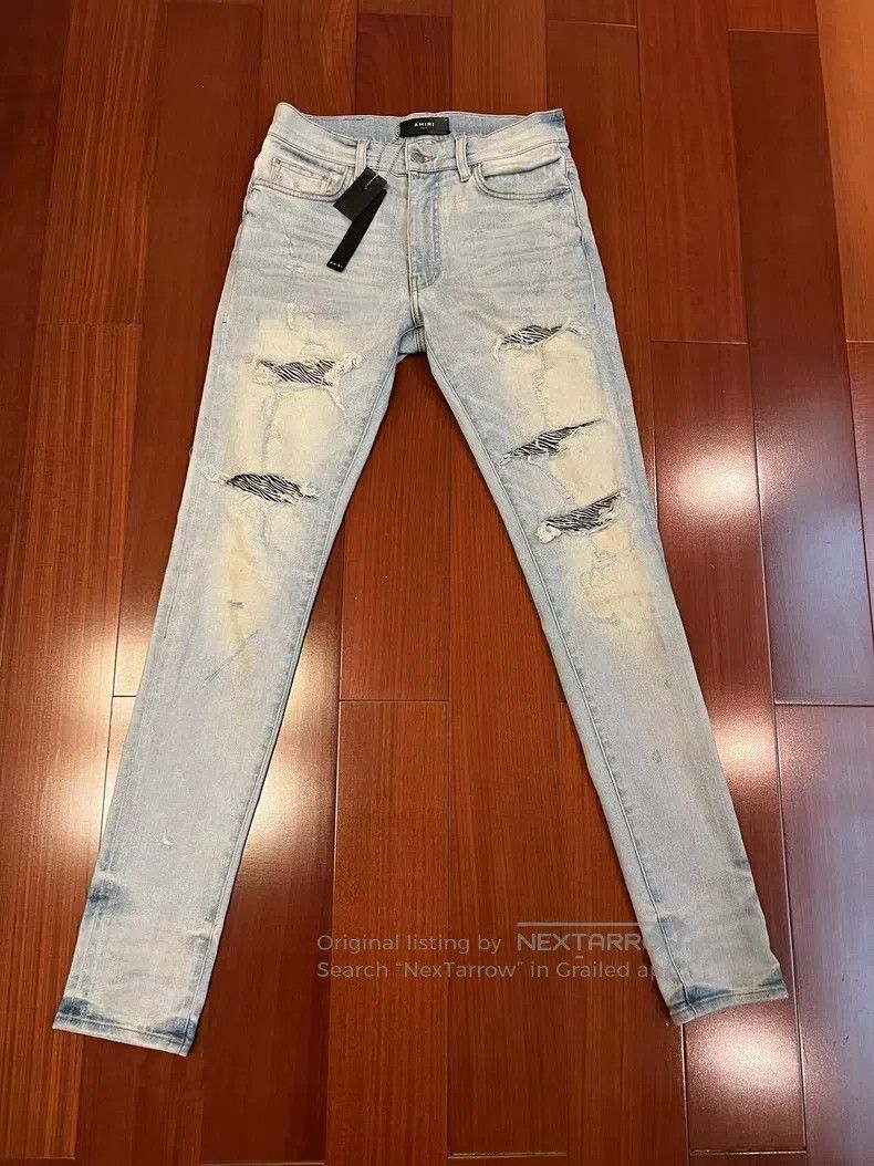 Amiri Amiri Classic Striped Glitter Destroyed Blue Bull Size 31 Size US 31 - 1 Thumbnail