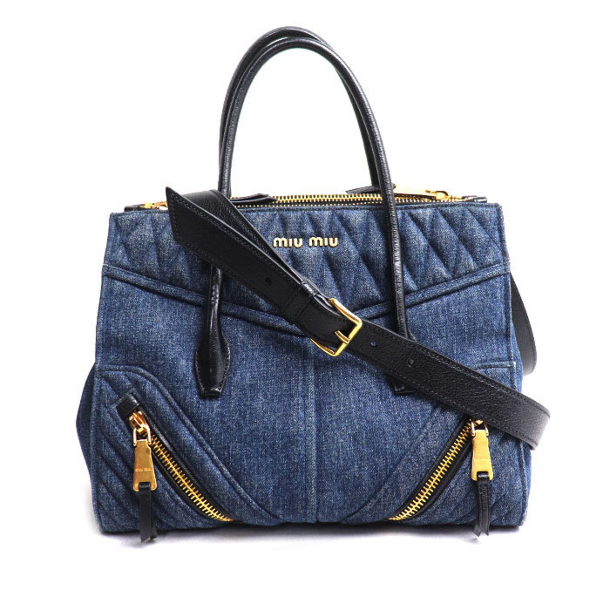 Miu Miu Miu Miu MIUMIU denim biker handbag, blue, RN1031, women's. Size ONE SIZE - 1 Thumbnail
