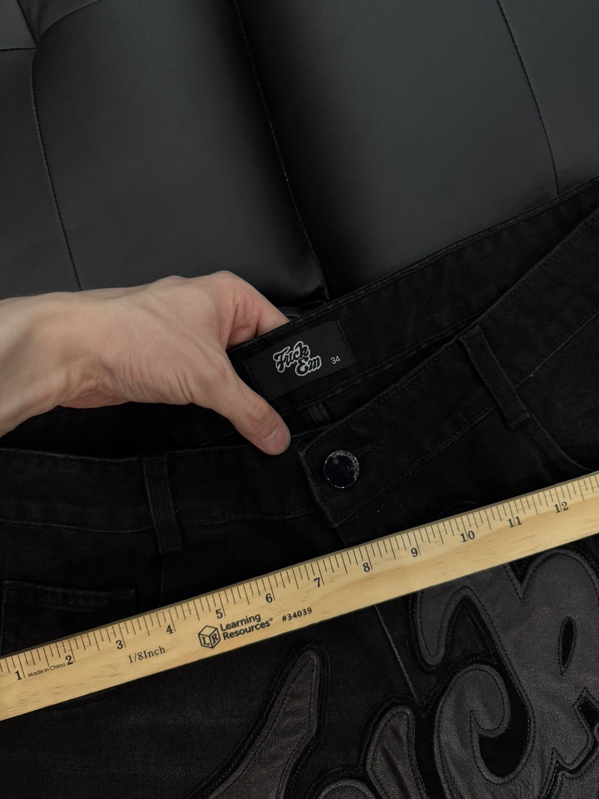 Other Fuck EM Shorts Black Denim Leather Patch Size (34) Size US 34 / EU 50 - 8 Thumbnail