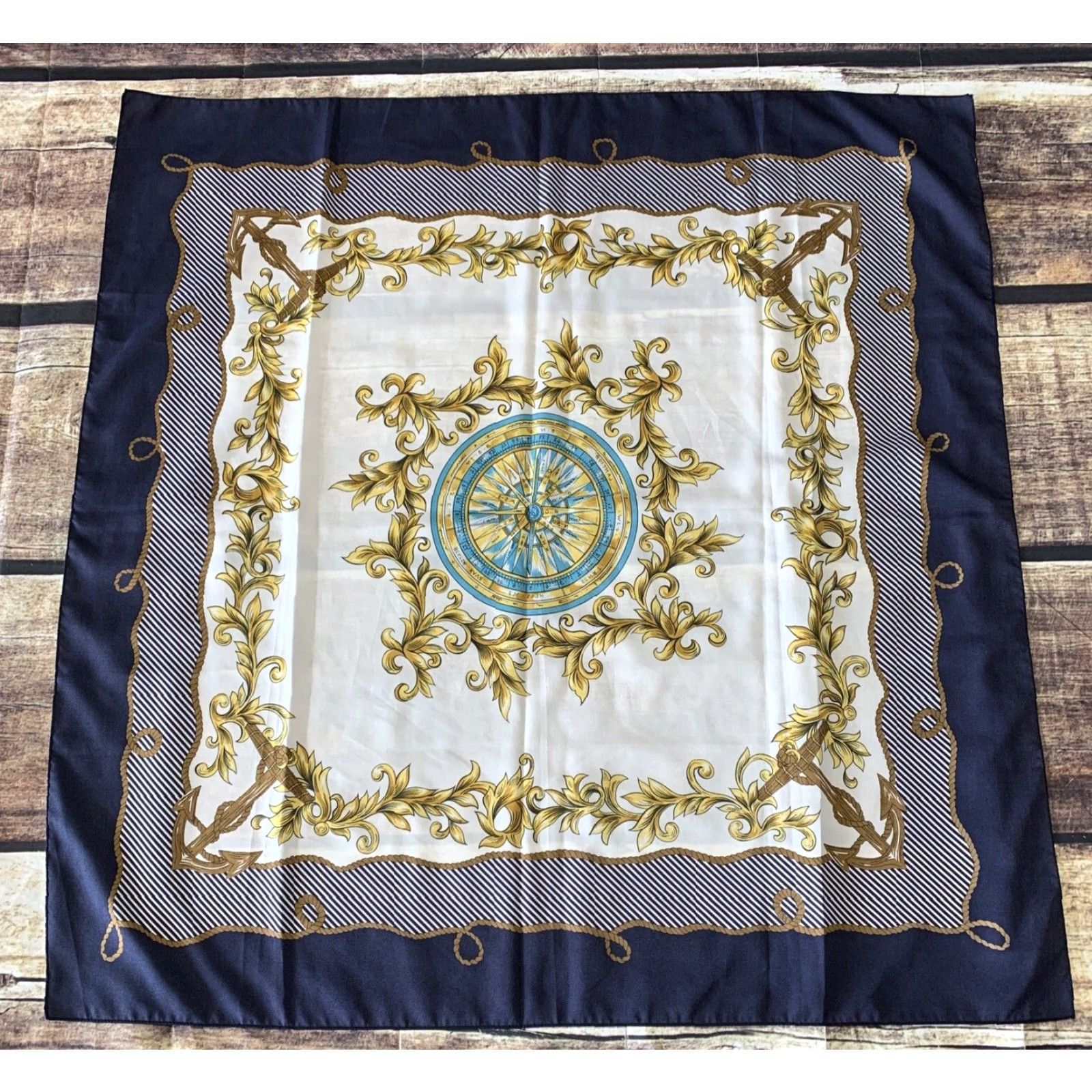 Vintage Womens Scarf Nautical Navy Blue Compass Anchors Polyester 30 x 30 Sheer Lightweight Scarf Women Womens Navy Blue Nautical Scarf Size ONE SIZE - 5 Thumbnail