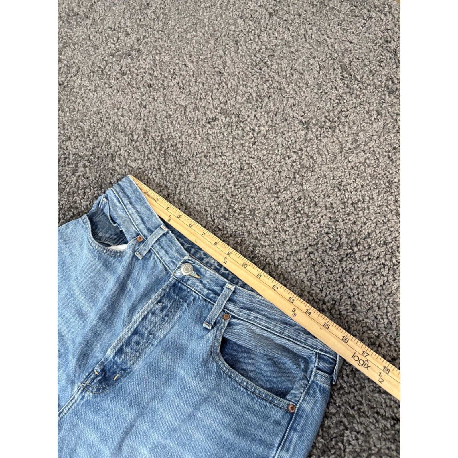 Vintage Etica Devon High Rise Wide Jeans Women 31 Blue Light Wash Button Fly Frayed Hem Womens Size 24" / US 00 / IT 34 - 4 Thumbnail