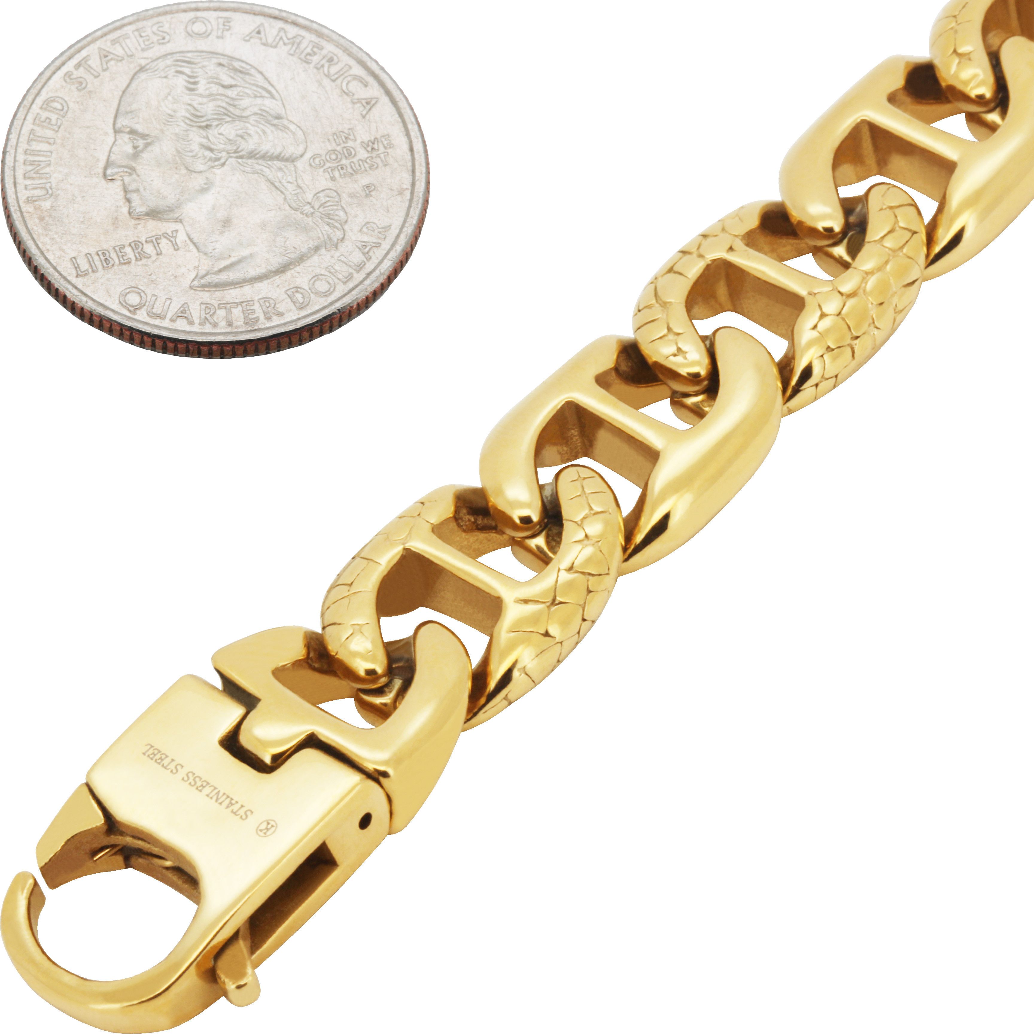 Other 316L SS 18k GP 13mm Textured Mariner Link Bracelet 8.5” Size ONE SIZE - 2 Thumbnail