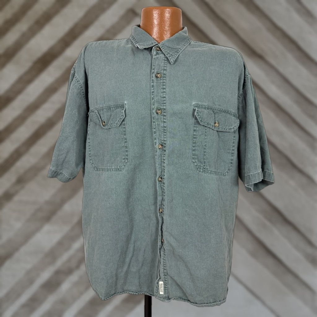 Bugle Boy VINTAGE Bugle Boy Shirt 2XL Button-Up Twill Cotton Green 90s Grunge Outdoor Mens Shirt - Vintage 90s Bugle Boy Shirt Size US XXL / EU 58 / 5 - 1 Thumbnail